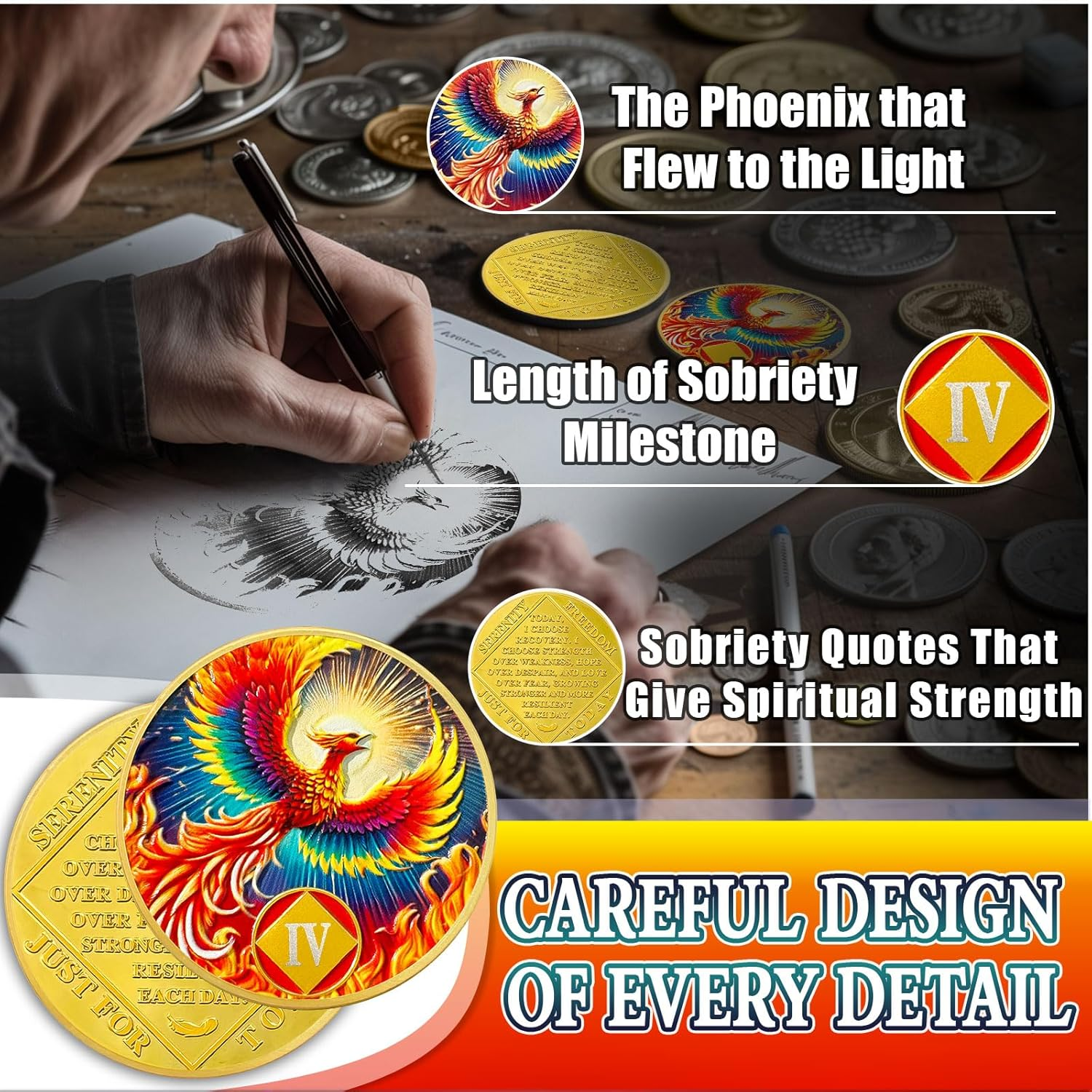 Phoenix of Light 4 Year Sobriety Coin Phoenix NA Sobriety Chip NA Chips and Medallion Narcotics Anonymous Chip AA NA Coin Recovery Chip Sobriety Gifts for Men Women Narcotics Anonymous Gift image number 1