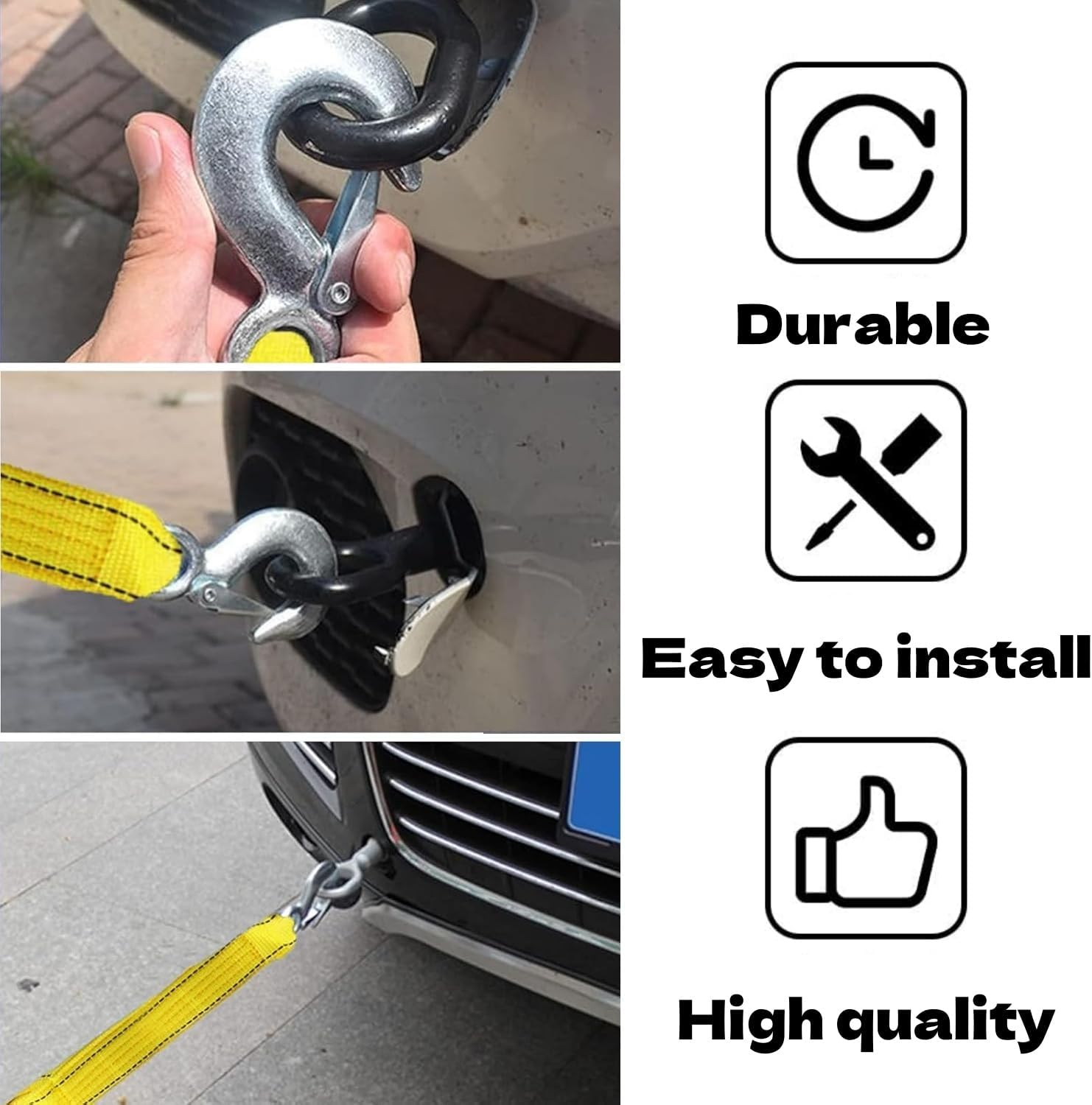 1 Pcs Tow Strap with Hooks,Best Towing Accessory Universal for All Cars,6600Lbs Heavy Duty Kinetic Recovery Rope Wheel Straps for Vehicle Recovery, Towing Etc image number 4