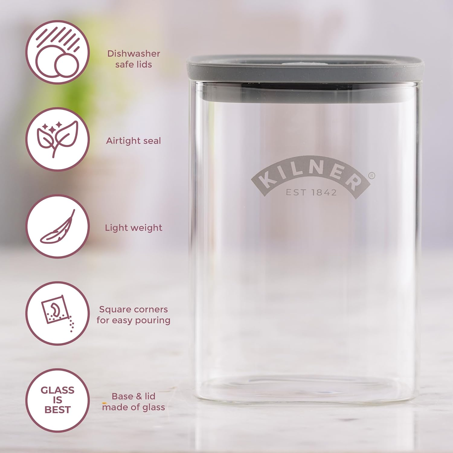 Kilner Fresh Storage Jar 1 Litre Glass Food Container with Vacuum Seal Lid | Bpa-Free Glass | Airtight, Stackable, Easy-Pour Design | Ideal for Tea, Coffee, Sugar & More image number 2
