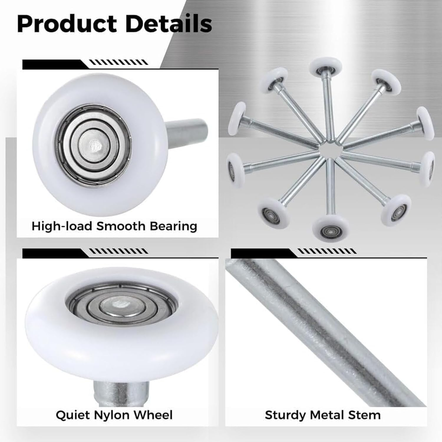 Snokay 8 PCS 1.8"/4.6 CM Nylon Garage Door Rollers with Stem, Durable Replacement for Smooth and Quiet Operation, Fits Sliding & Double Door Tracks, for Residential and Commercial Garage Doors image number 3