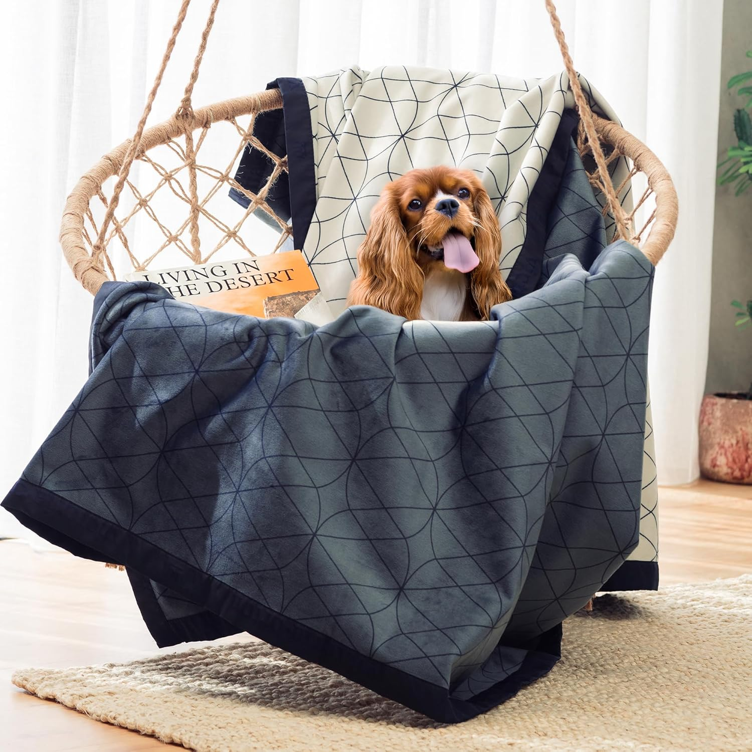 100% Waterproof Blanket for Bed, Couch & Sofa - Large, Soft Pet Throw - 90"X 90" - Reversible, Washable - Leak Proof Bed Cover for Dogs, Pets & People (King/Queen Size - Blue,White)