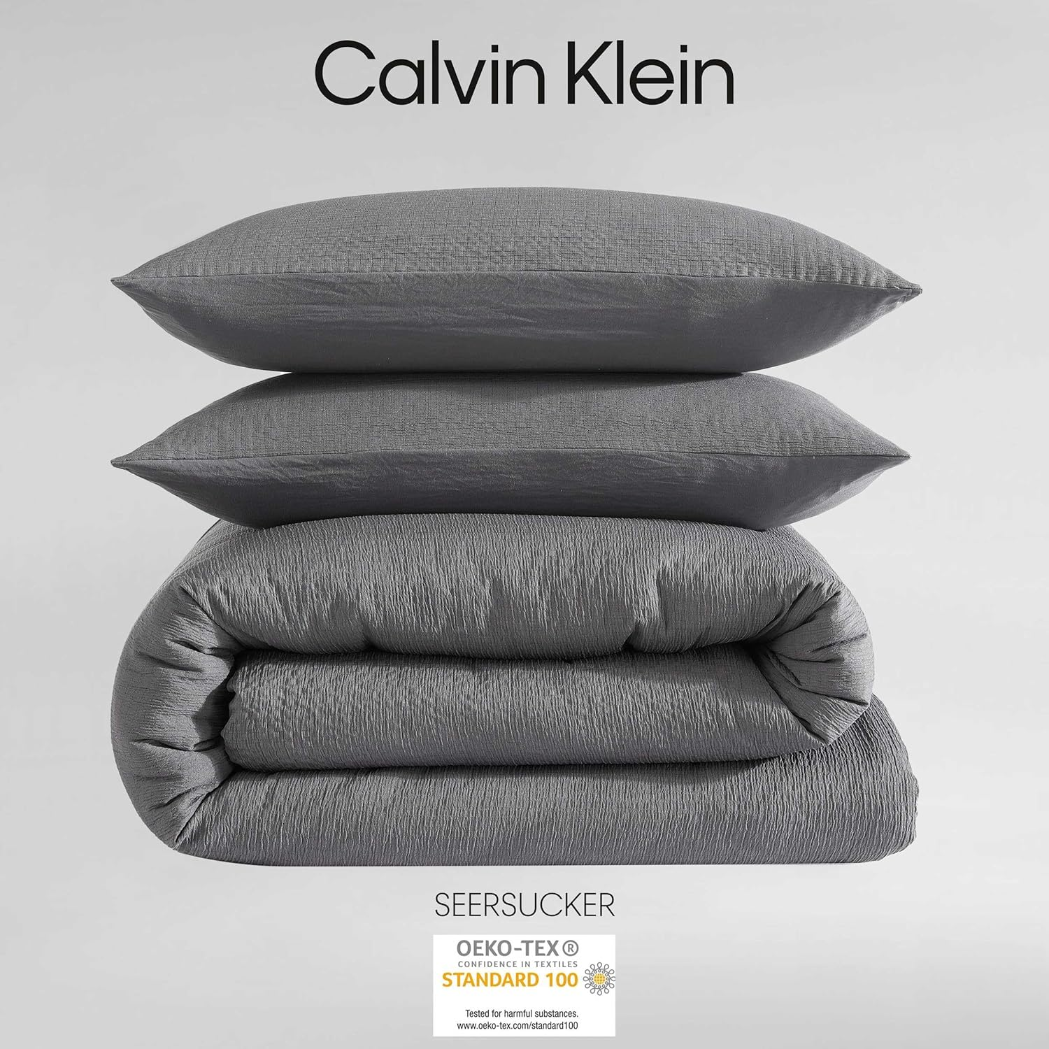 Calvin Klein - Queen Duvet Cover Set, Super Soft Textured Bedding with Matching Shams, Reversible Home Decor, Oeko-Tex Certified (Seersucker Dark Grey, Queen) image number 3