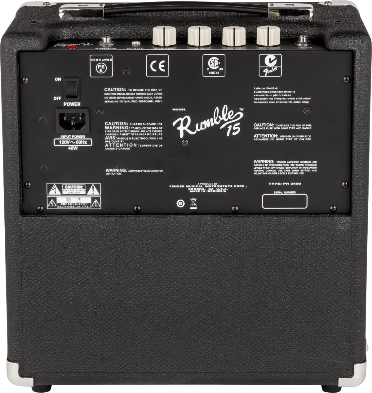 Fender Rumble 15, Bass Amp, 15W, Suitable for Electric Bass Guitar, Small/Compact Bass Practice Amp, Black/Silver