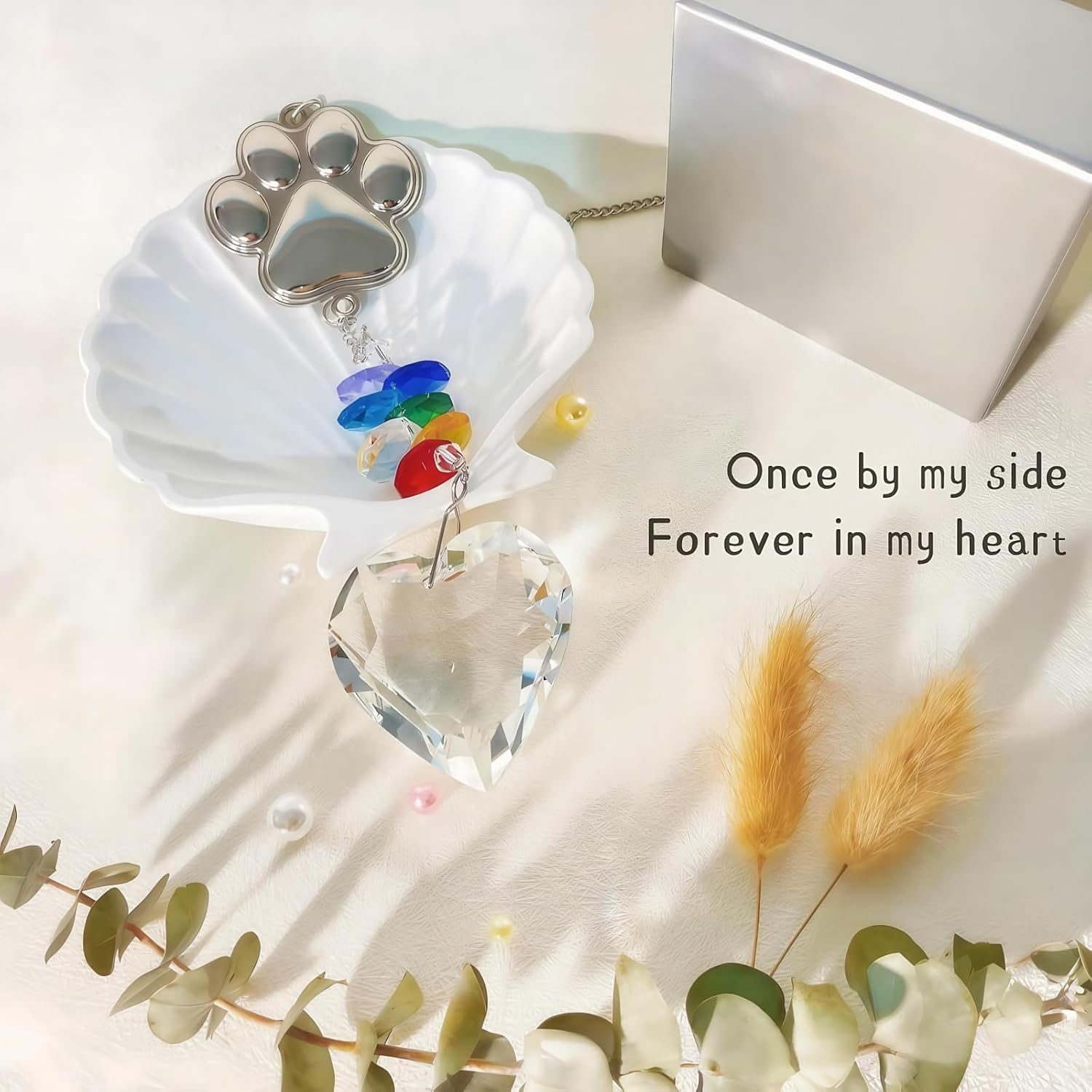YOJAWE Pet Memorial Sun Catcher &ndash; Heartfelt Dog and Cat Remembrance Gift, Personalized Paw Design with Durable Hooks, Colorful Star Anise Bead and Crystal Clear Heart Shaped Prism image number 4