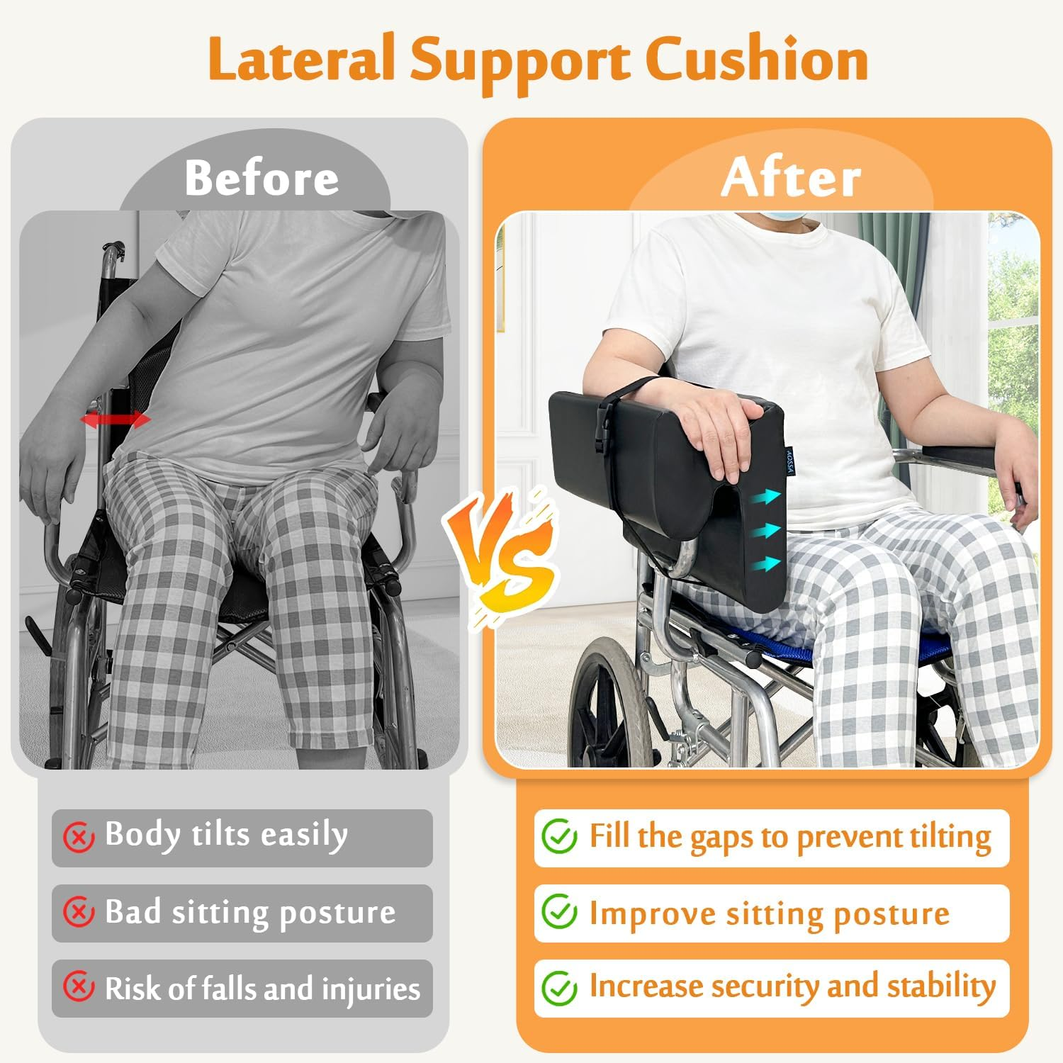 Mybow Lateral Support for Wheelchair Arm Trough, Armrest Pad Cushion Wheelchair Attachment, Wedge Bolster Positioning Arm Elbow Rest Pillow for Elderly & Stroke Patient (L-Shape) image number 4