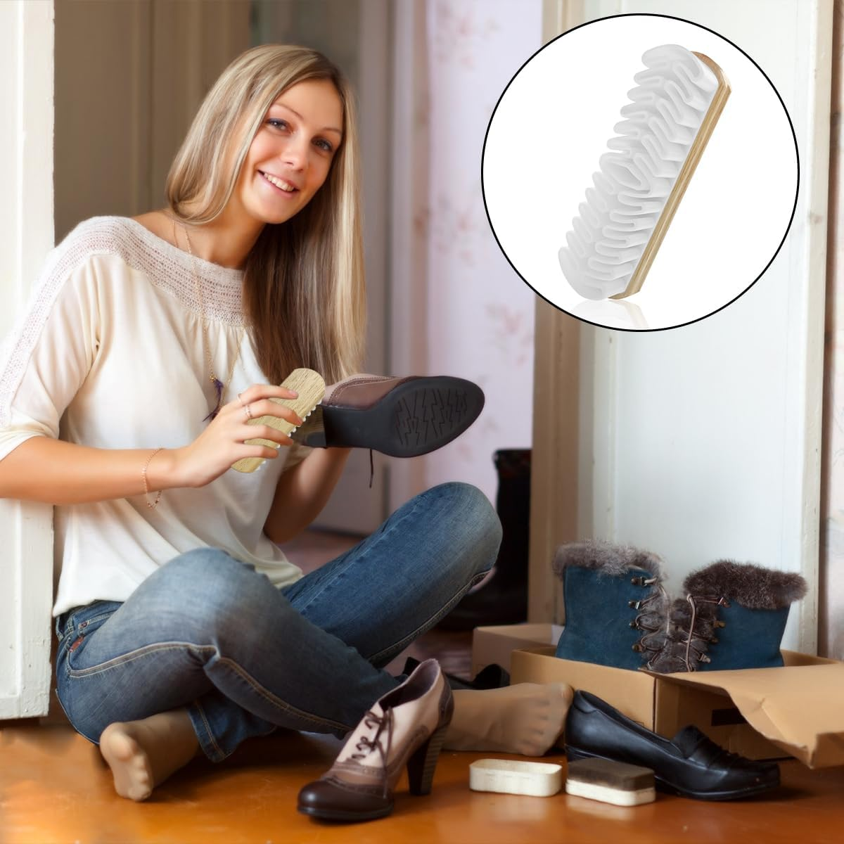 Suede Cleaning Shoe Brush, Nubuck Wood Brush for Jackets, Furniture, Boots (Brown) image number 4