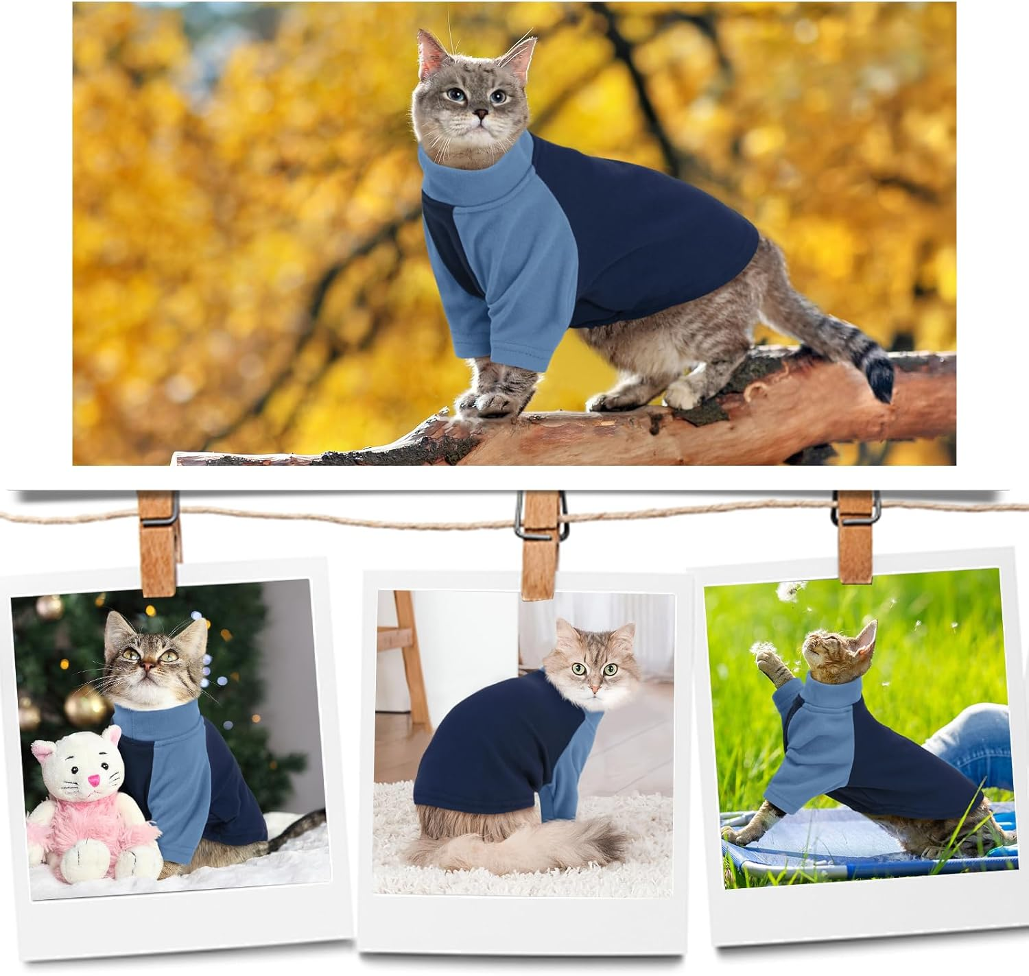 DENTRUN Cat Jumper, Cat Sweater, Cat Fleece, Cat Warm Coat, Cat Pajamas, Hairless Cat Outfit, Cat T Shirt, Cold Weather Cat Pullover,Cat Cloth