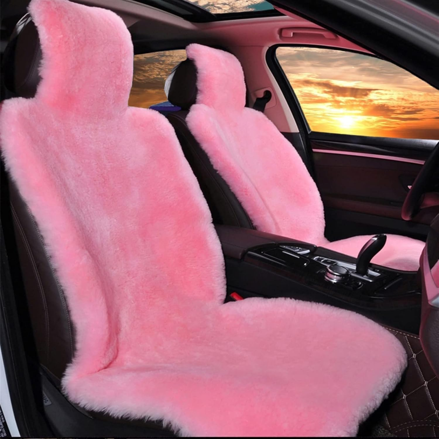 Real Sheepskin Car Seat Covers for Cars SUV Trucks Van RV Front Seats Fluffy Car Seat Covers Sheepskin Seat Covers Pink - Universal (One Piece) image number 2