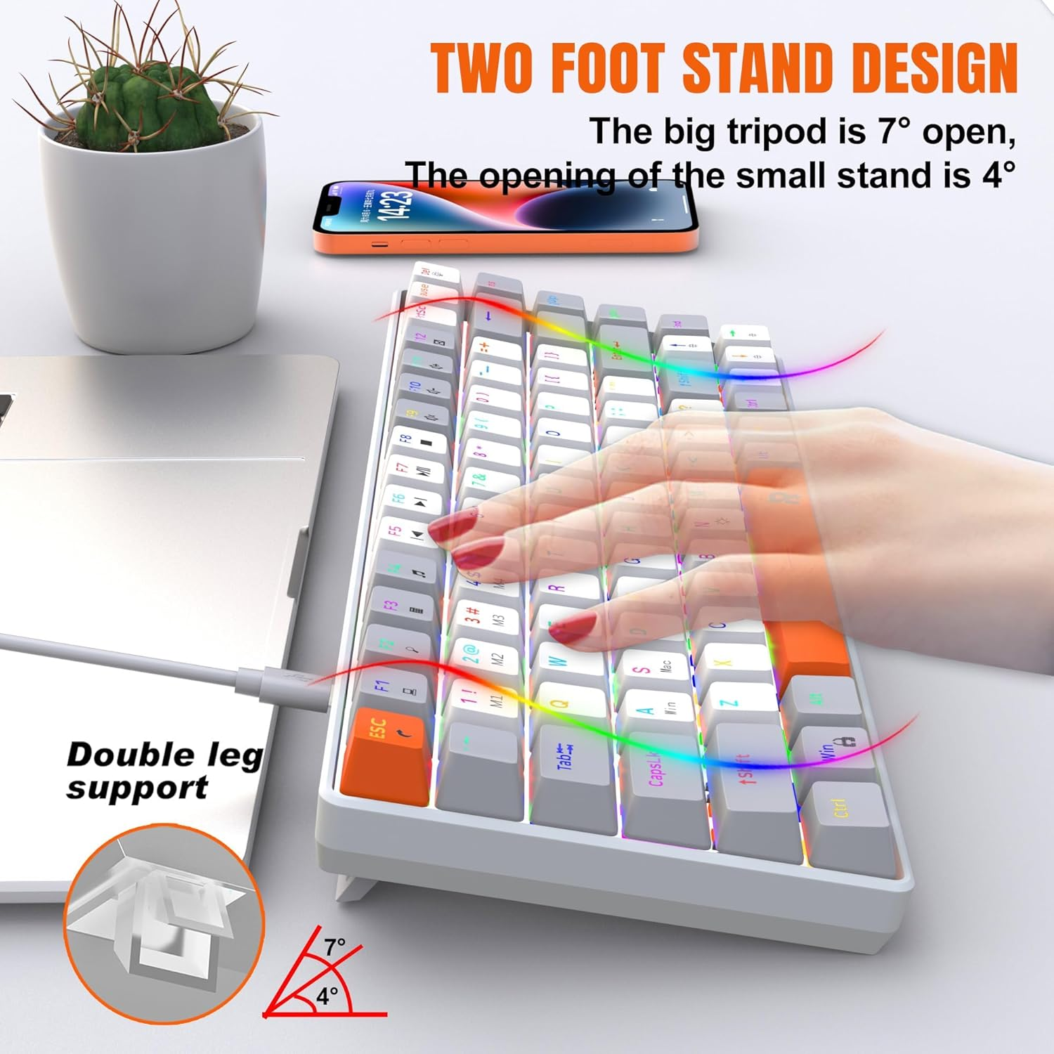 ROCK POW 70% Wired Mechanical Gaming Keyboard, 84Keys RGB Backlit Ultra-Compact Mini Keyboard, Waterproof Mini Compact for Pc/Mac Gamer, Typist, Easy Carry on Trip Blue Switch