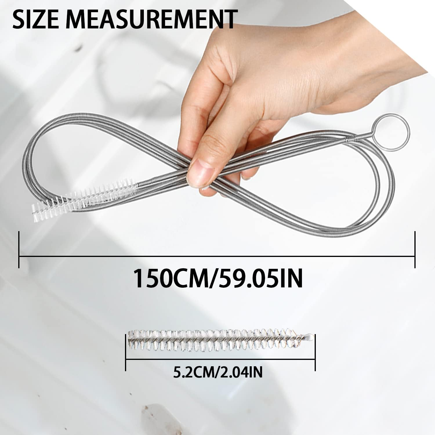 TORMEN 59Inch Tube Cleaning Long Brush, 1.5M Flexible Drain Spring Portable Nylon Straw Brush for Mask and Pipe(White image number 5