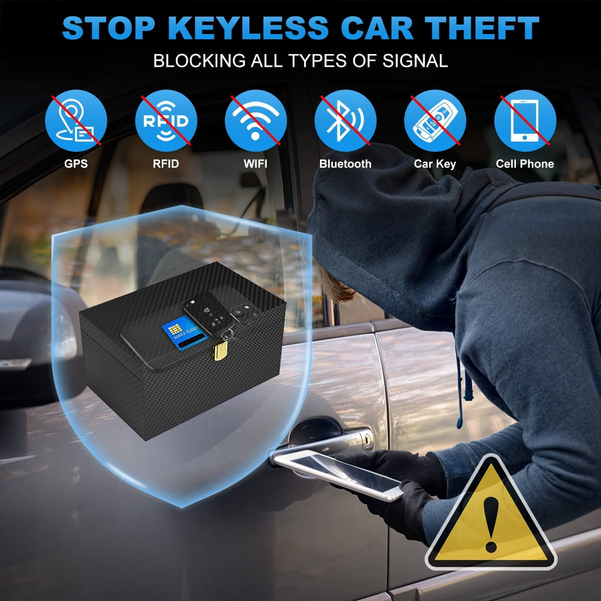 Faraday Box with 2 Faraday Bags, Keyless Entry Car Key Safe Protector, RFID Signal Blocking Pouch Cage for Keys and Phones, Faraday Cage Signal Blocker Box image number 3