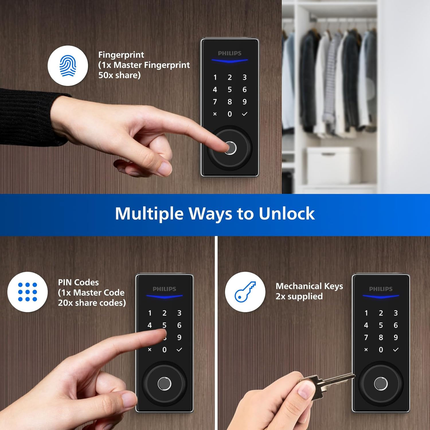 Philips Easykey DDL210S-1H Fingerprint Lock for Smart Home - Smart Door Lock Australia, Fingerprint Lock, Smart Home, Home Improvement, Keyless Door Lock, Smart Home Gadgets, Door Safety Lock- Black image number 5