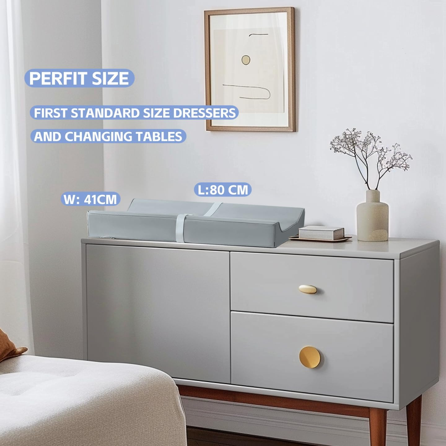 AGOGOLIFE Vegan Leather Baby Changing Pad with Waterproof & Wipe-Clean PU Cover, Standard Size Cozy Diaper Changing Pad for Dresser and Table, Blue image number 2