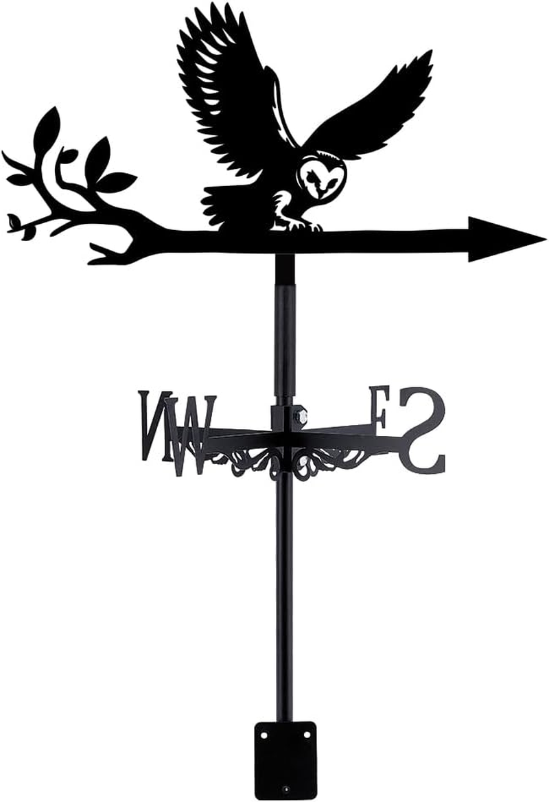 SUPERDANT Owl Weather Vane Owl on Branch Weathervanes Black Metal Wind Vanes Animal Weather Vanes Weathervane Garden Ornament for Farmhouse Garden Outdoor Yard Roof Shed Paddock Decoration