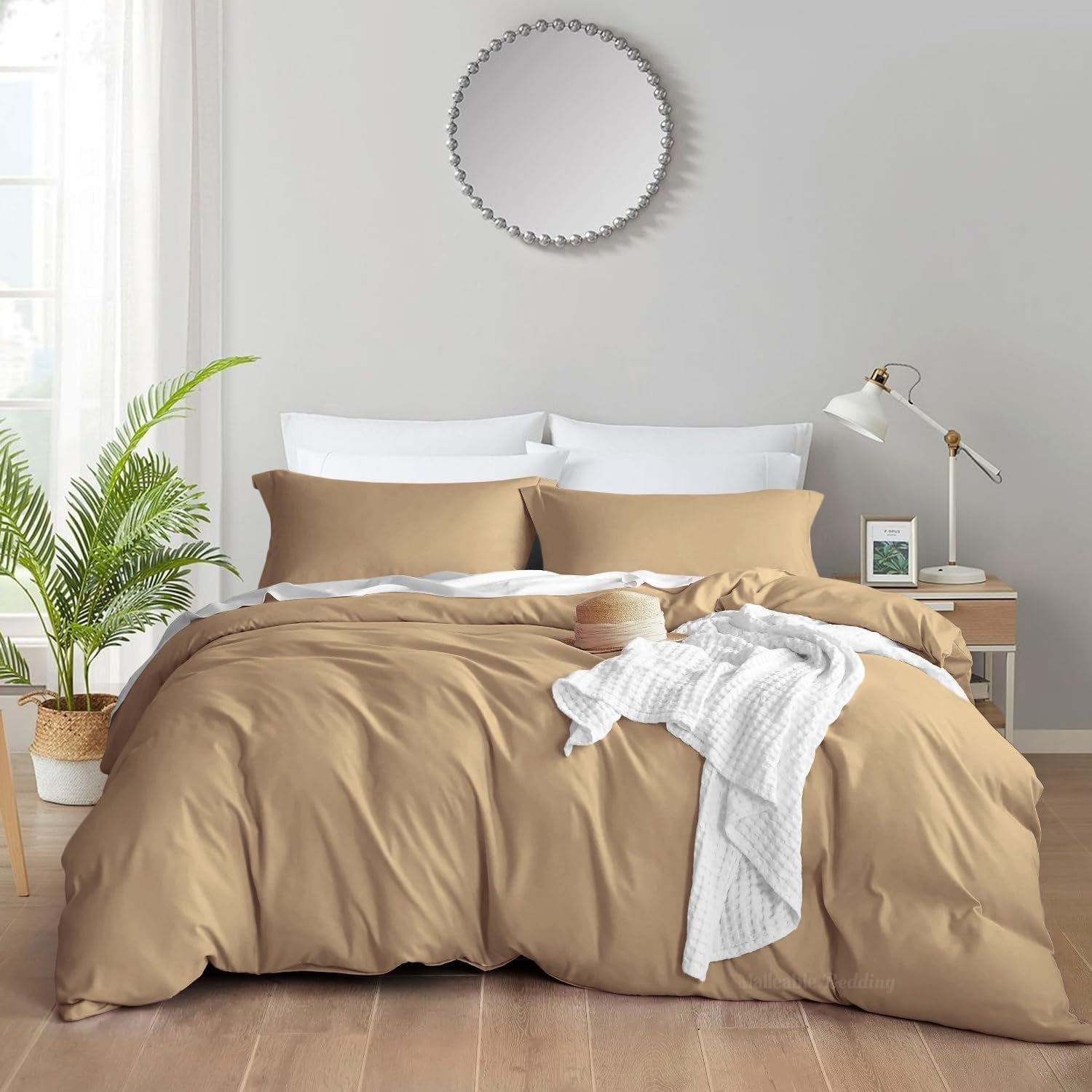 Malleable Bedding Oversized King plus (128X 120) Size Duvet Covers 100% Egyptian Cotton 600 TC Ultra Soft and Breathable 3 Piece Set Taupe Color Quilt Cover with Zipper Closure & Four Corner Ties image number 7