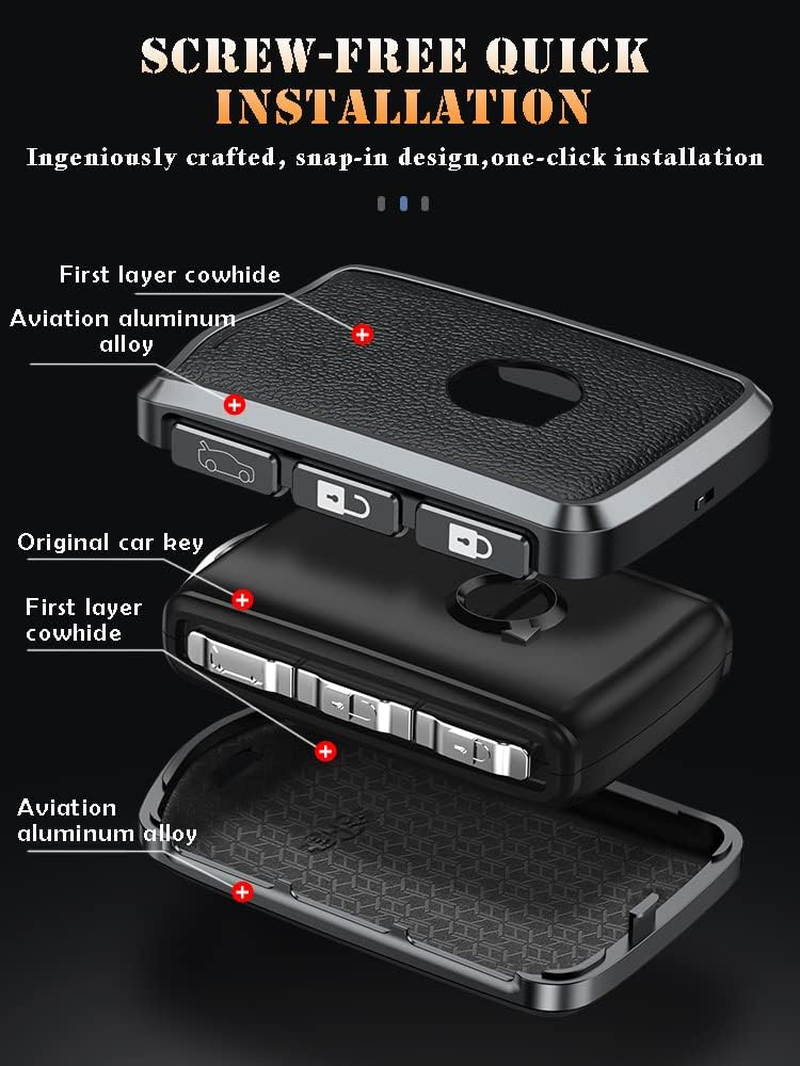 HIBEYO Alloy Leather Texture Car Key Fob Cover with Keychain Fits for Volvo XC90 XC60 XC40 S60 S90 V60 Polestar 1 T5 Car Key Case Cover Jacket Smart Remote Car Key Holder Key Shell 3 Button Blue image number 4