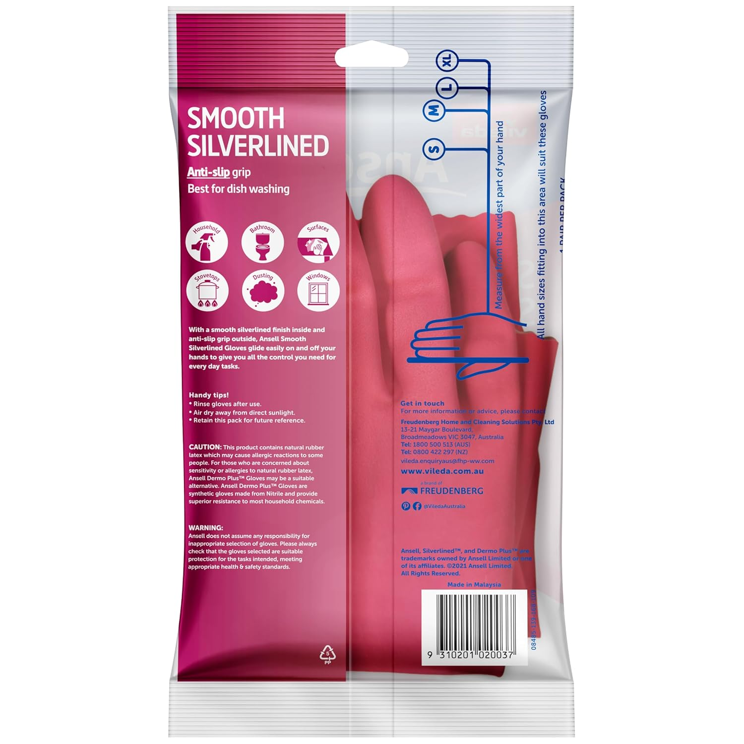 Vileda Ansell Smooth Silverlined Gloves Medium (Pack of 2)