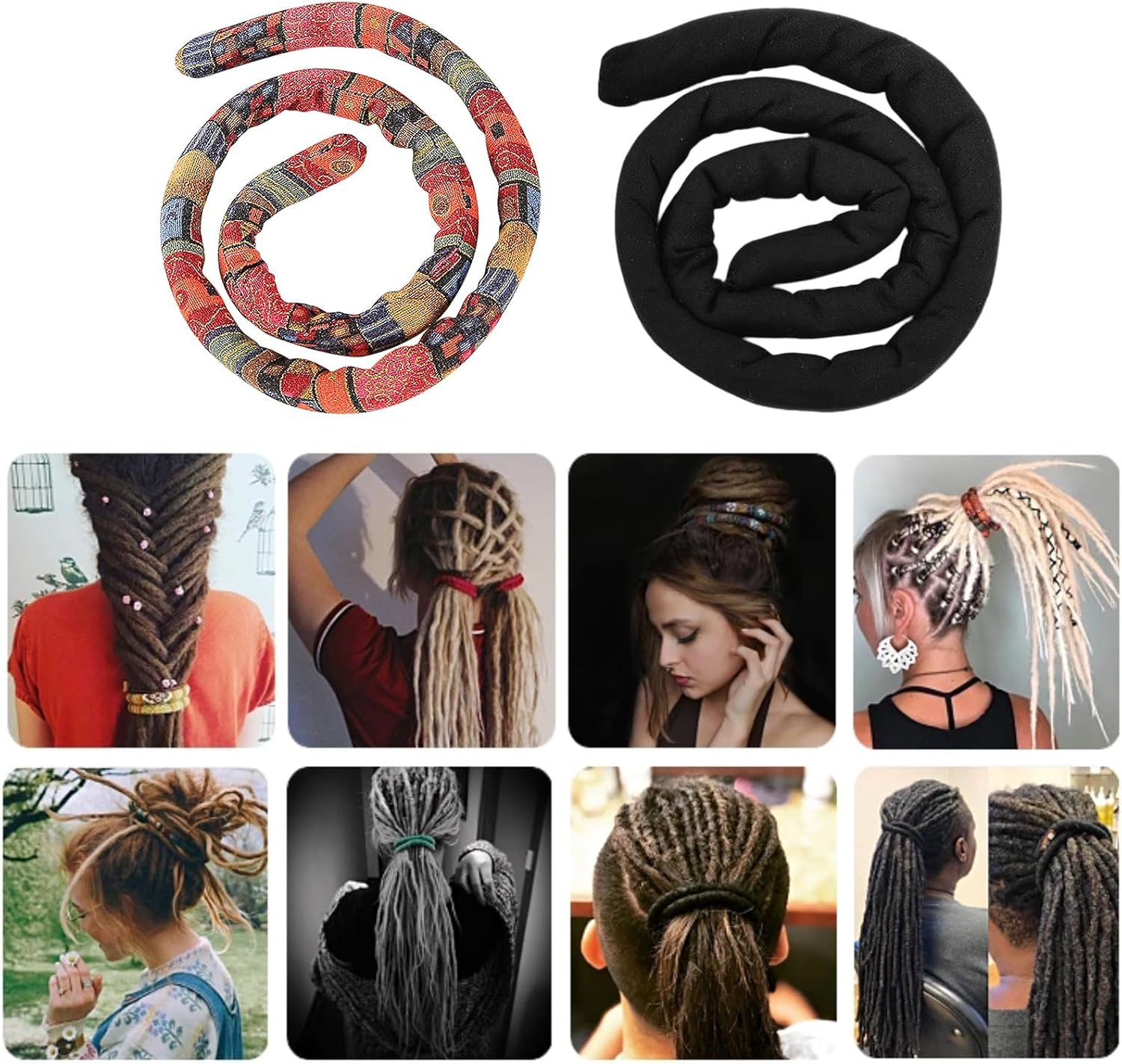 Pack of 2 Spiral Lock Hair Bands Dreadlock Accessories Dreadlock Hair Scrunchie Spiral Fabric Dreadlock for Women and Men Ponytail Holder Colourful Bendable Hair Ties Long Dreads Thick Curly Hair image number 4