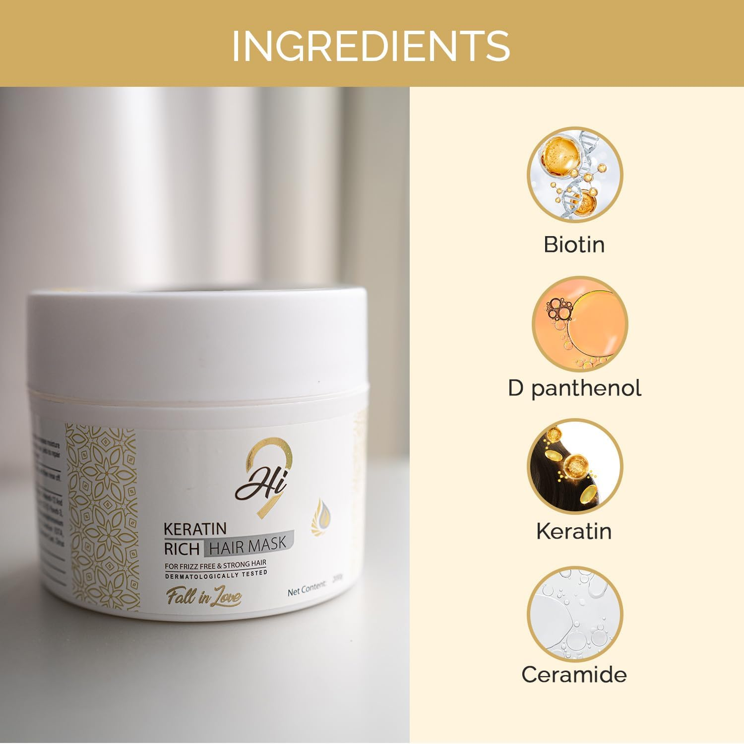 Hi9 - Keratin Rich Hair Mask for Frizz-Free and Strong Hair | Protein Mask for Intense Damaged and Dry Hair Repair | Deep Nourishing Hair Treatment | Blend of Biotin, Ceramides and Keratin | 200 GM Hair Mask for Hair Growth All Hair Types image number 5