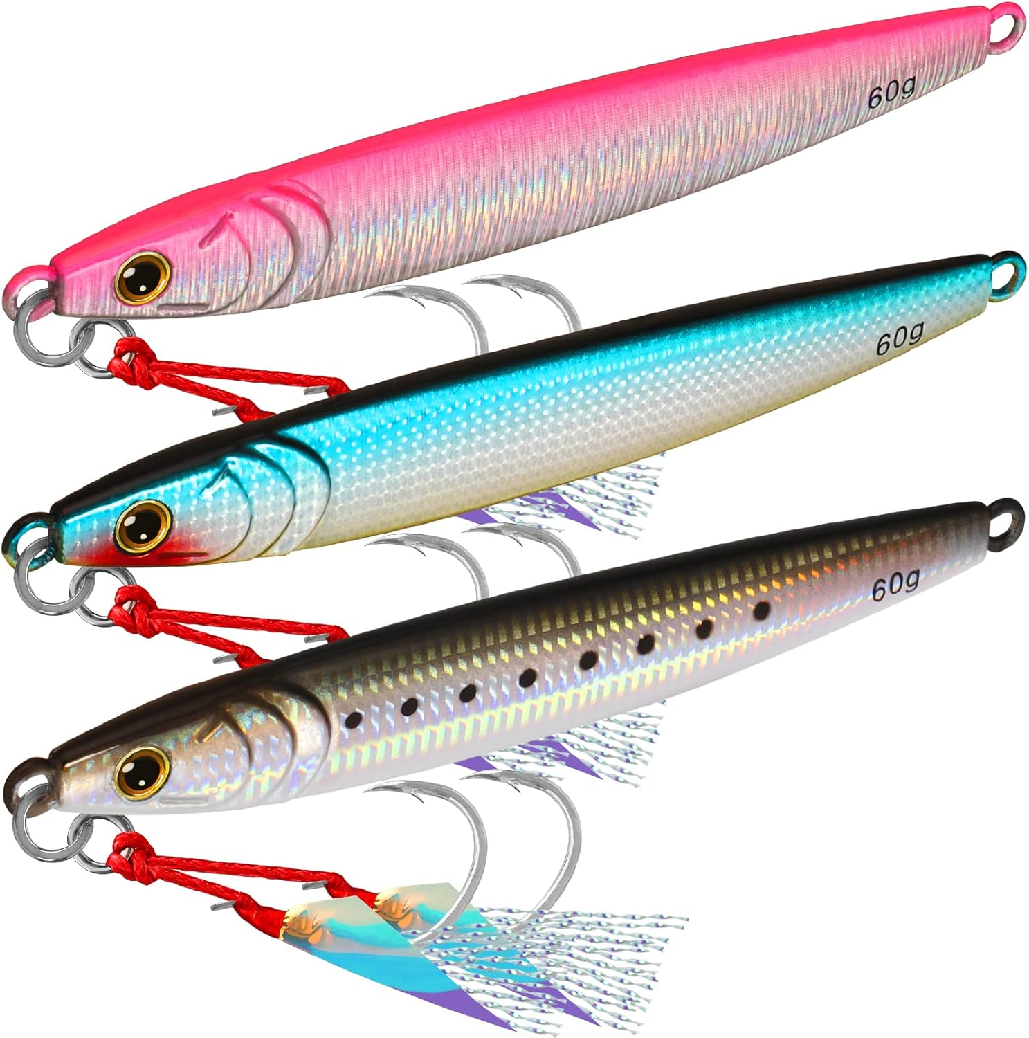 TRUSCEND Valuable Fishing Jigs of Captain'S Favorite, Shiny Saltwater Spoons Perfect for Jigging, Slow Pitch Jig Catch More Fish, Durable and Well-Made Bass Salmon Tuna Fishing Lures with Sharp Hook