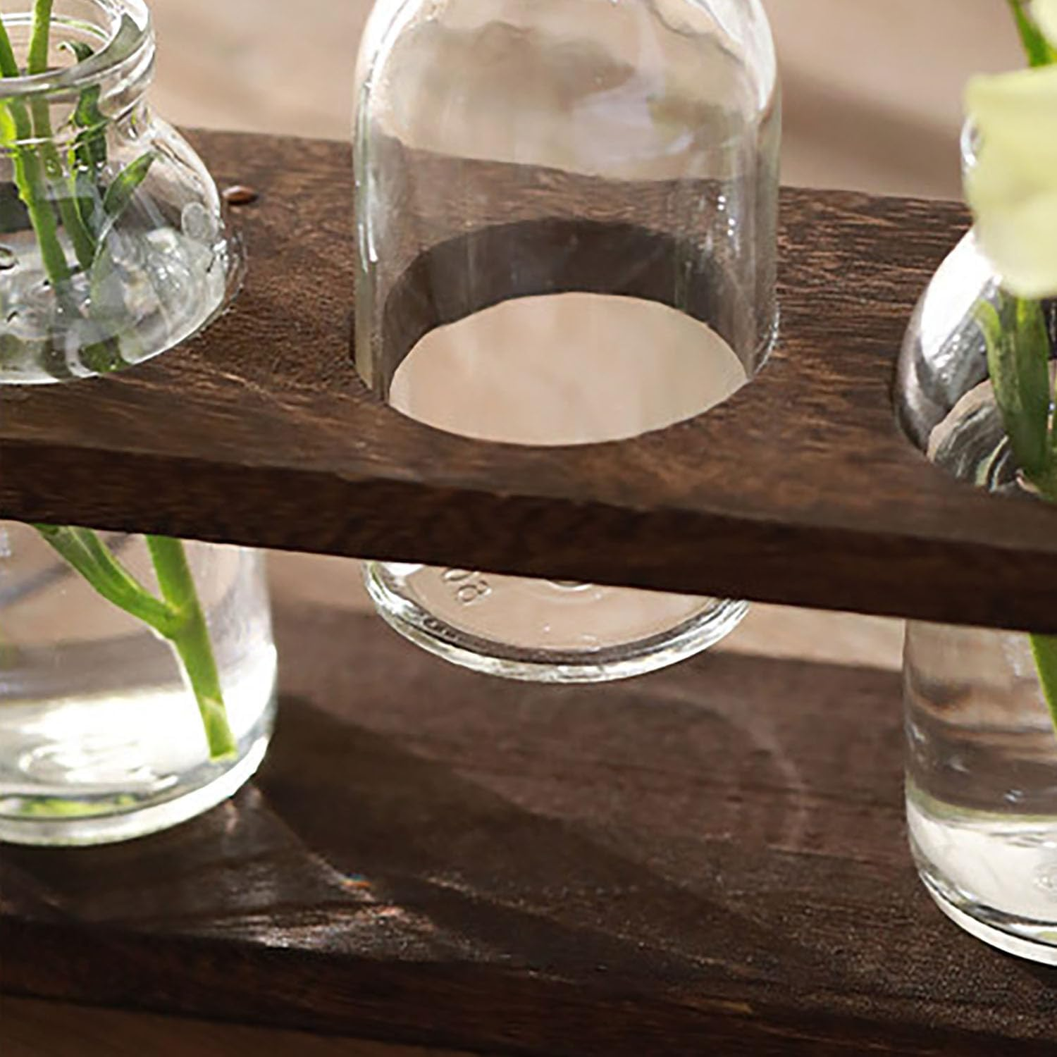 ATDORO Plant Propagation Station, Desktop Glass Planter with 5 Vase, Wooden Frame Hydroponic Glass Vase, Plant Terrarium with Wooden Stand, for Indoor Live Hydroponics Plants Office Home Garden Decor image number 3