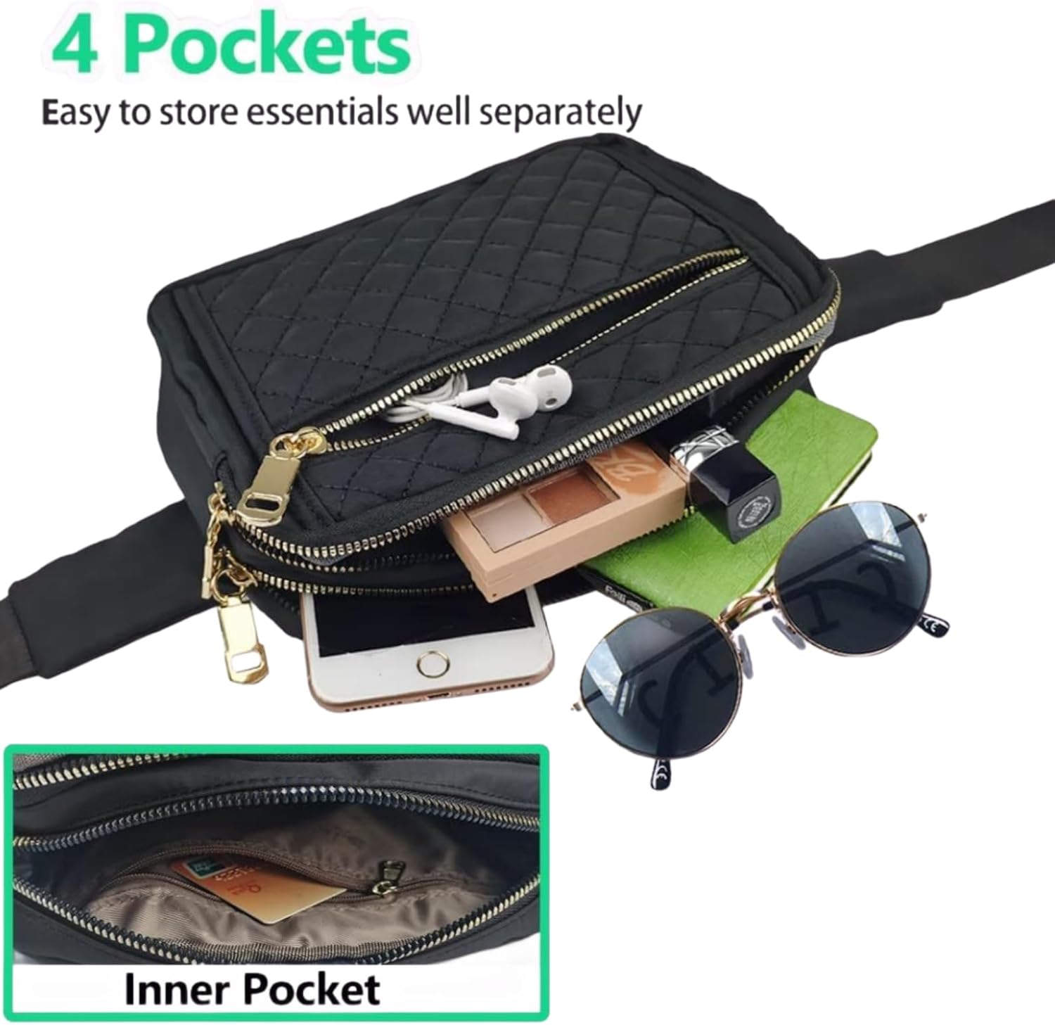 Fanny Packs for Women,Fashionable Crossbody Belt Bags Waist Pack for Teen Girls,Bum Hip Bag for Travel Hiking Cycling Running,Easy Carry Any Phone,Wallet, Black, One Size, Fashion image number 3