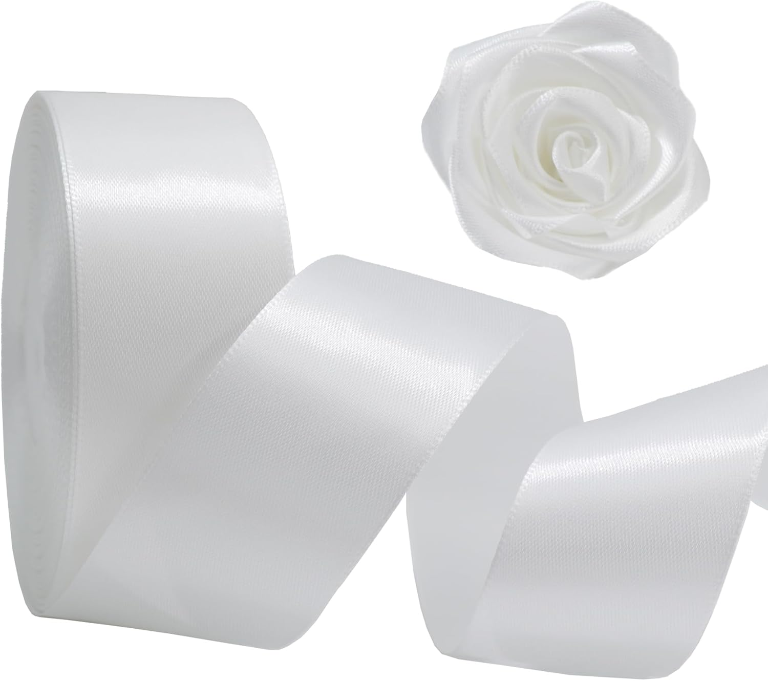GROWDXZ White Ribbon 1-1/2 Inch Satin Ribbon Single Face Fabric Ribbon for Gift Wrapping, Roses Making, Bows, Flower Bouquet, Handmade Crafts, Birthday Wedding Party Decoration 50 Yards image number 2