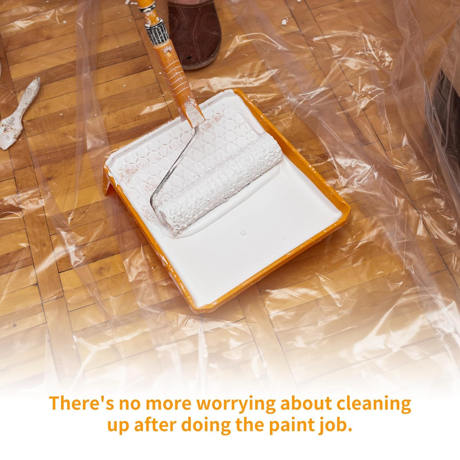 2 Pcs Pre-Taped Masking Film, 118 in X 65 Feet Rolls Painters Plastic with Tape and Drape, Paint Adhesive Protective Film Roll for Covering Skirting Frames and House Decoration Furniture image number 4