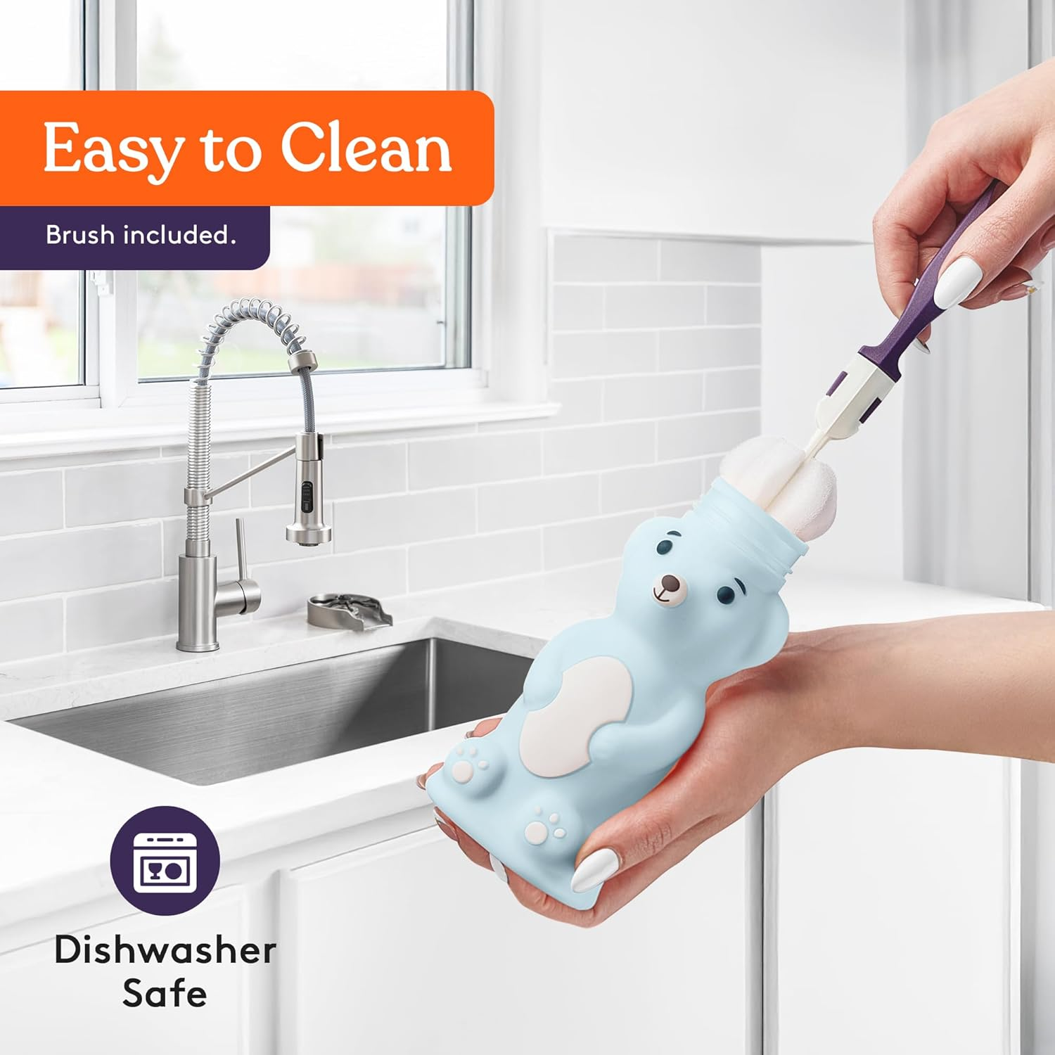 Special Supplies Honey Bear Straw Cup Long Straws, Squeezable Therapy and Special Needs Assistive Drink Container, Spill Proof and Leak Resistant Lid (Pack of 1 Bottle and 3 Straws) image number 3