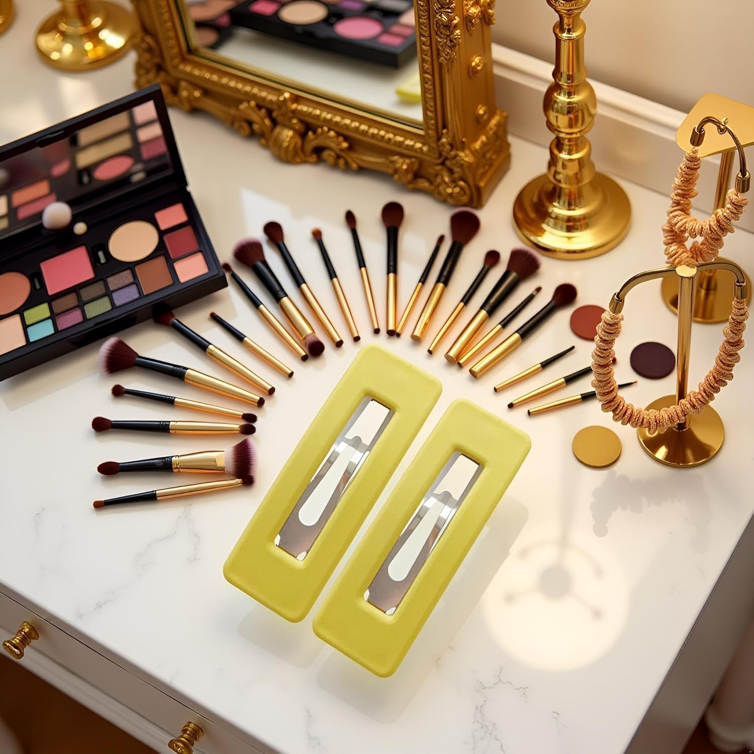 2Pcs Yellow Fashion Styling Hair Clips for Women and Girlswoman Matte Candy Color Square Buckle Bangs Hairpin Hair Clip Barrette Hair Clips image number 4