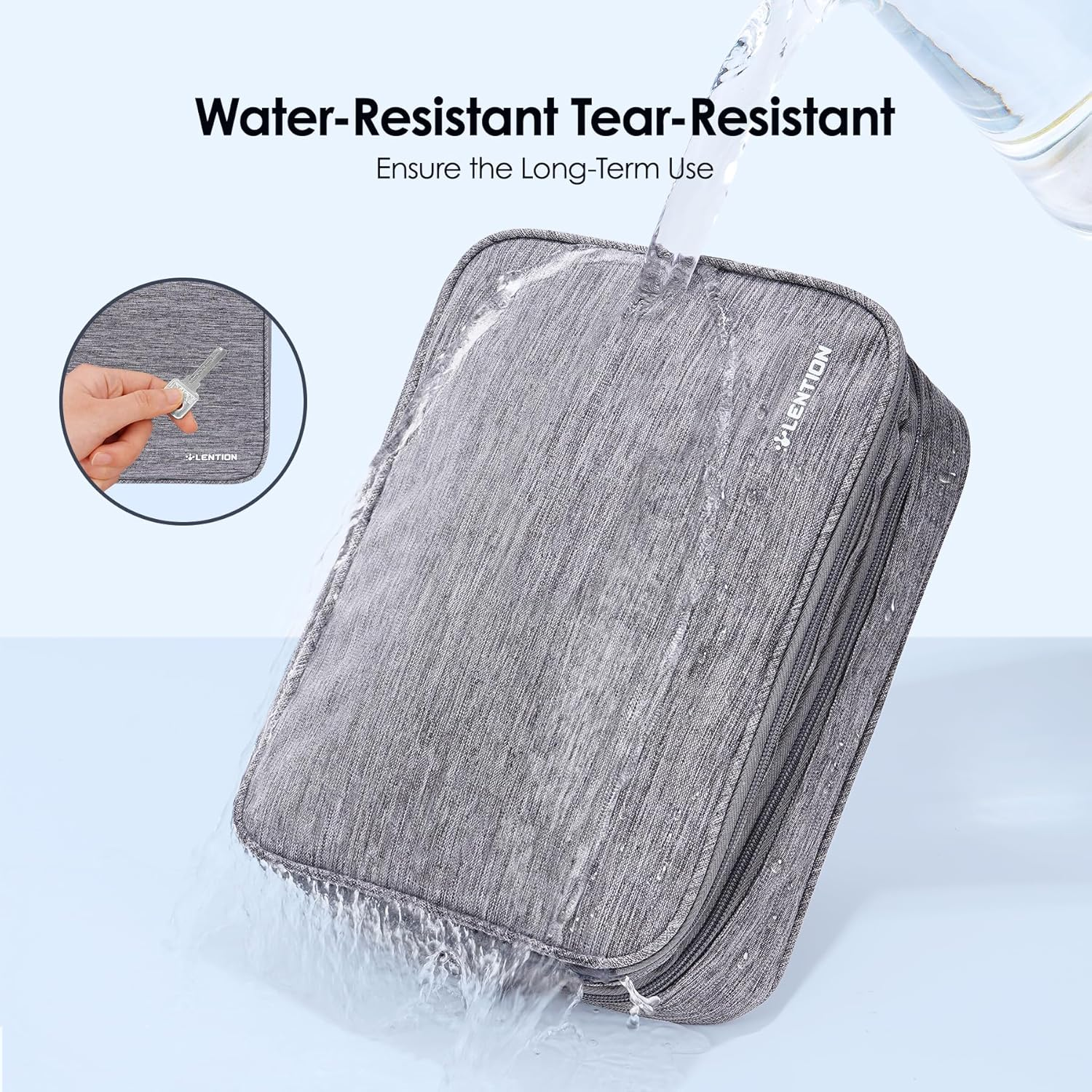 LENTION Travel Electronic Organizer Bag for Electronic Accessories, Water Proof, Scratch-Resistant Surface, Shock Proof, Double Layer for Power Bank, Iphone, Cord and More(M370, Space Gry) - Blue image number 5