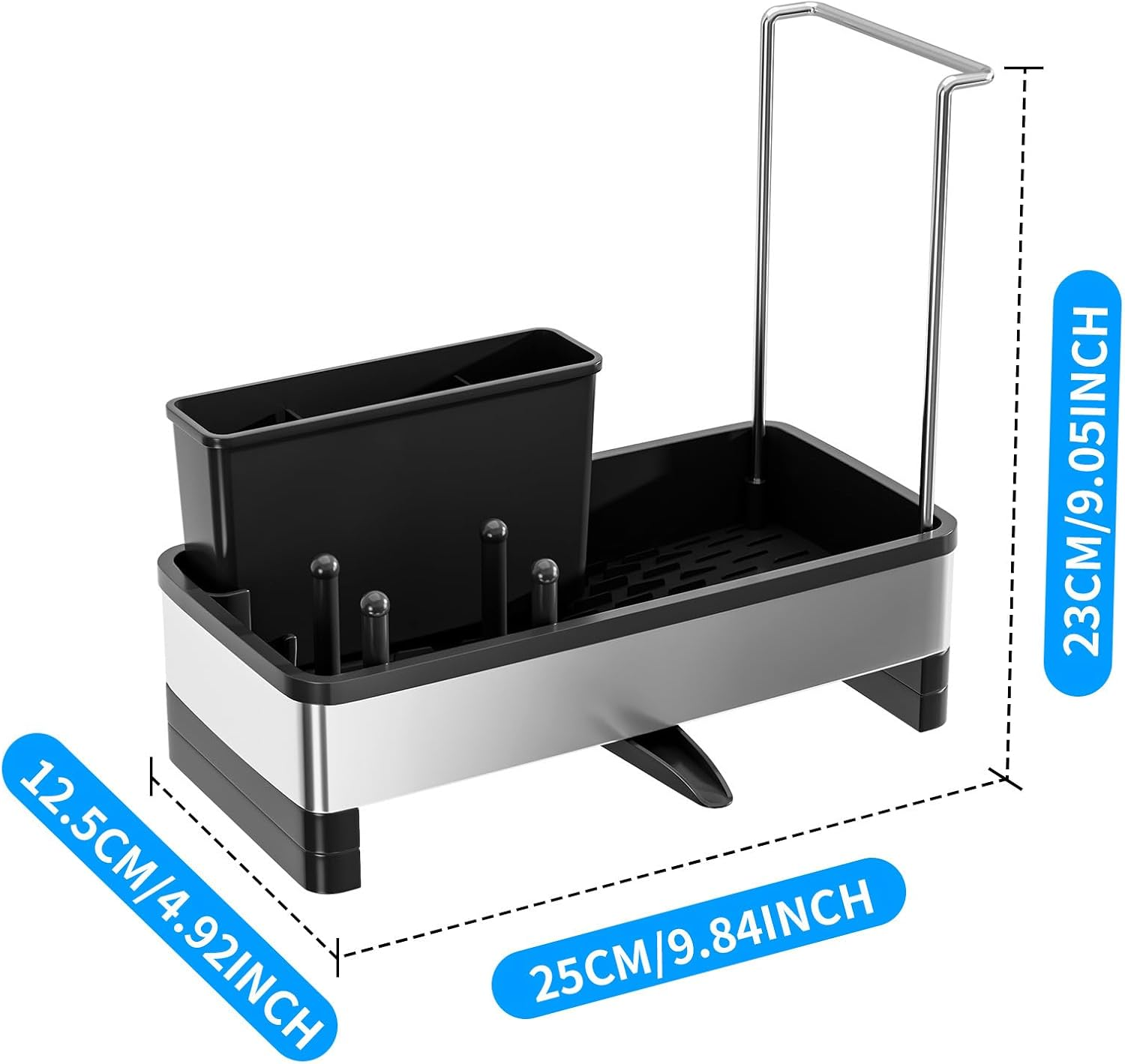 Sink Caddy, Kitchen Sink Caddy Storage with Dishcloth Holder Rack & Brush Holder and Self Drain Tray, Rustproof Sink Organiser Bench Top, Soap Dispenser Storage Accessories image number 2