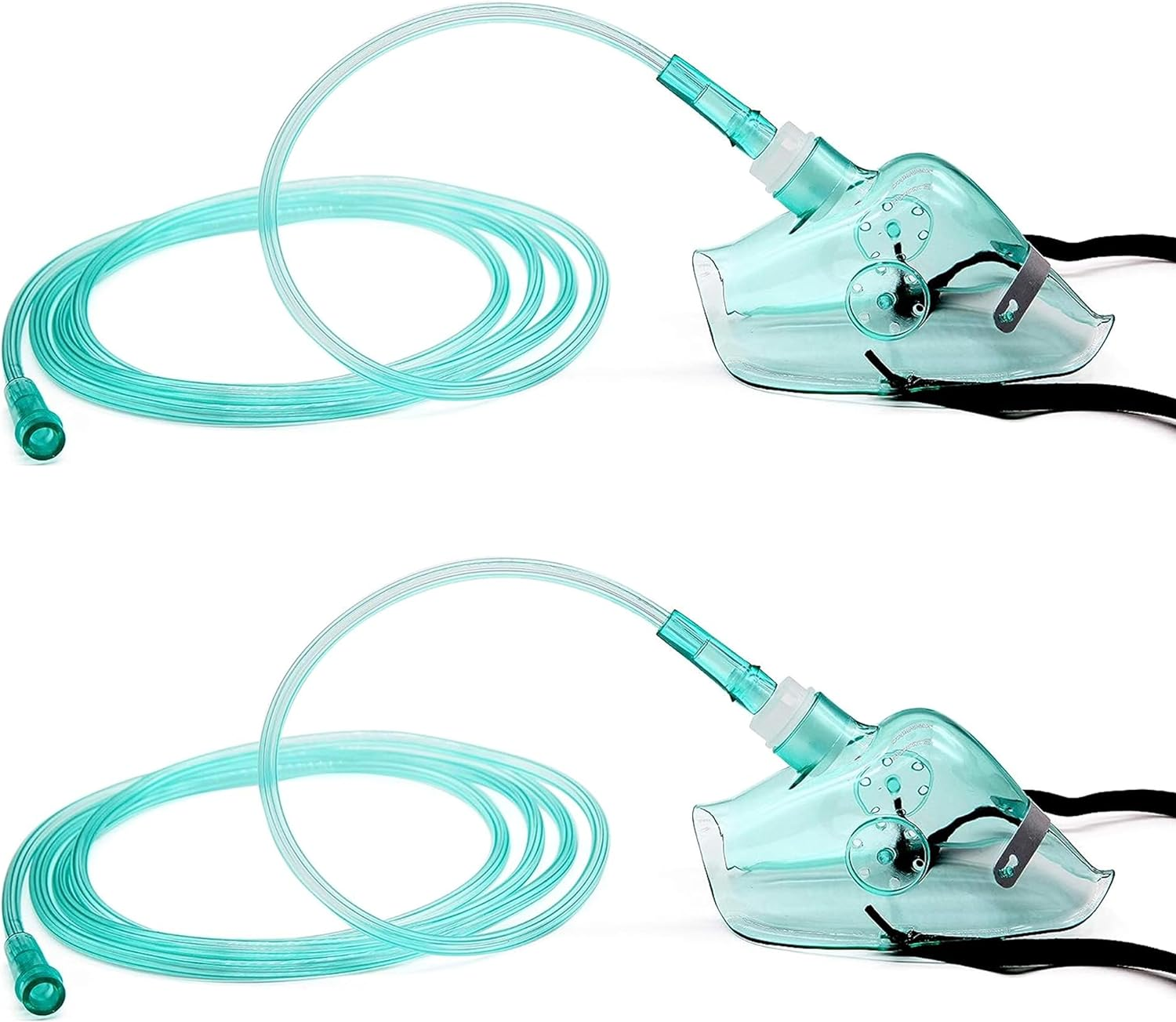 2 Package - Adult Europe Oxygen Mask with 6.6' Tubing and Adjustable Elastic Strap - Size L