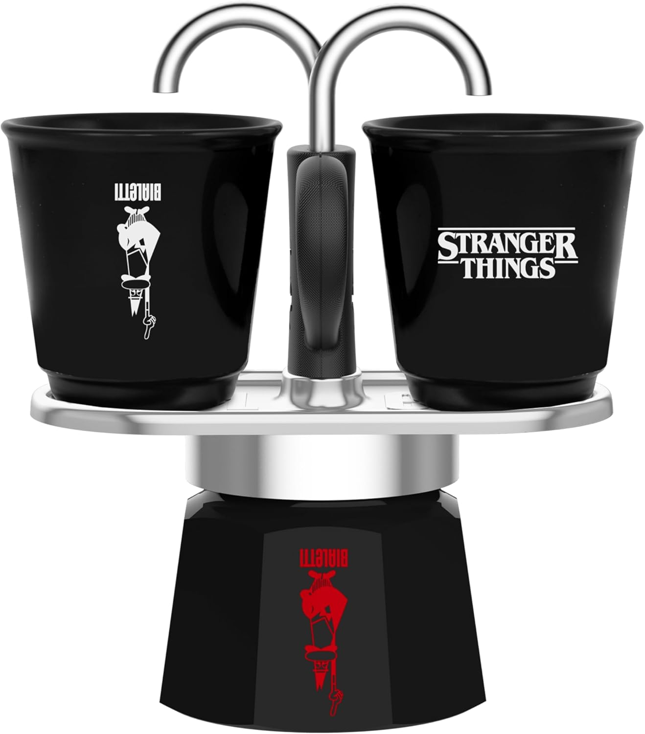 Bialetti Moka Express Stranger Things Stovetop Espresso Maker - Musical Knob with USB-C Charging - Not Induction - Plays Theme Tune - Black, 3 Cup Capacity (130 Ml) image number 1