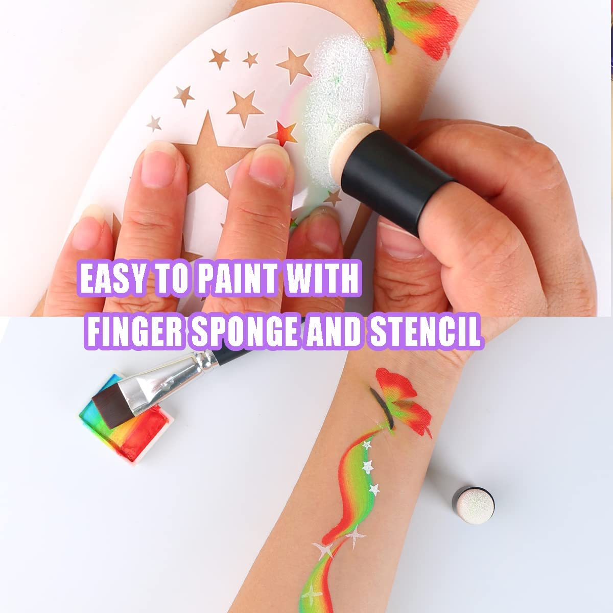 Bowitzki Finger Sponge Daubers Foam with Box Face Paint Sponges Painting Craft Set Finger Paint Drawing Chalk Fingers Painting (25 Pieces) image number 3