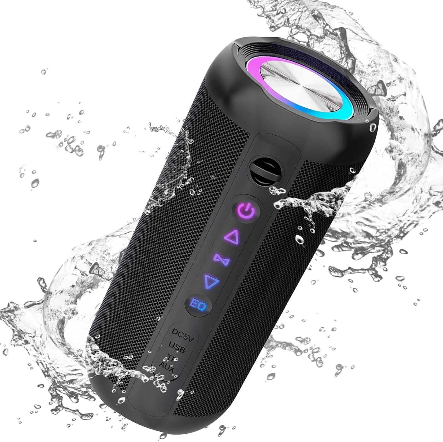 Portable Bluetooth 5.0 Speaker with Deep Bass,Ip66 Waterproof & Dustproof,Rgb Lighting,Aux/Tf Card Support,Type-C Charging,Tws Stereo,Perfect for Home,Outdoors,Cycling,Hiking,Camping&Parties (Black)