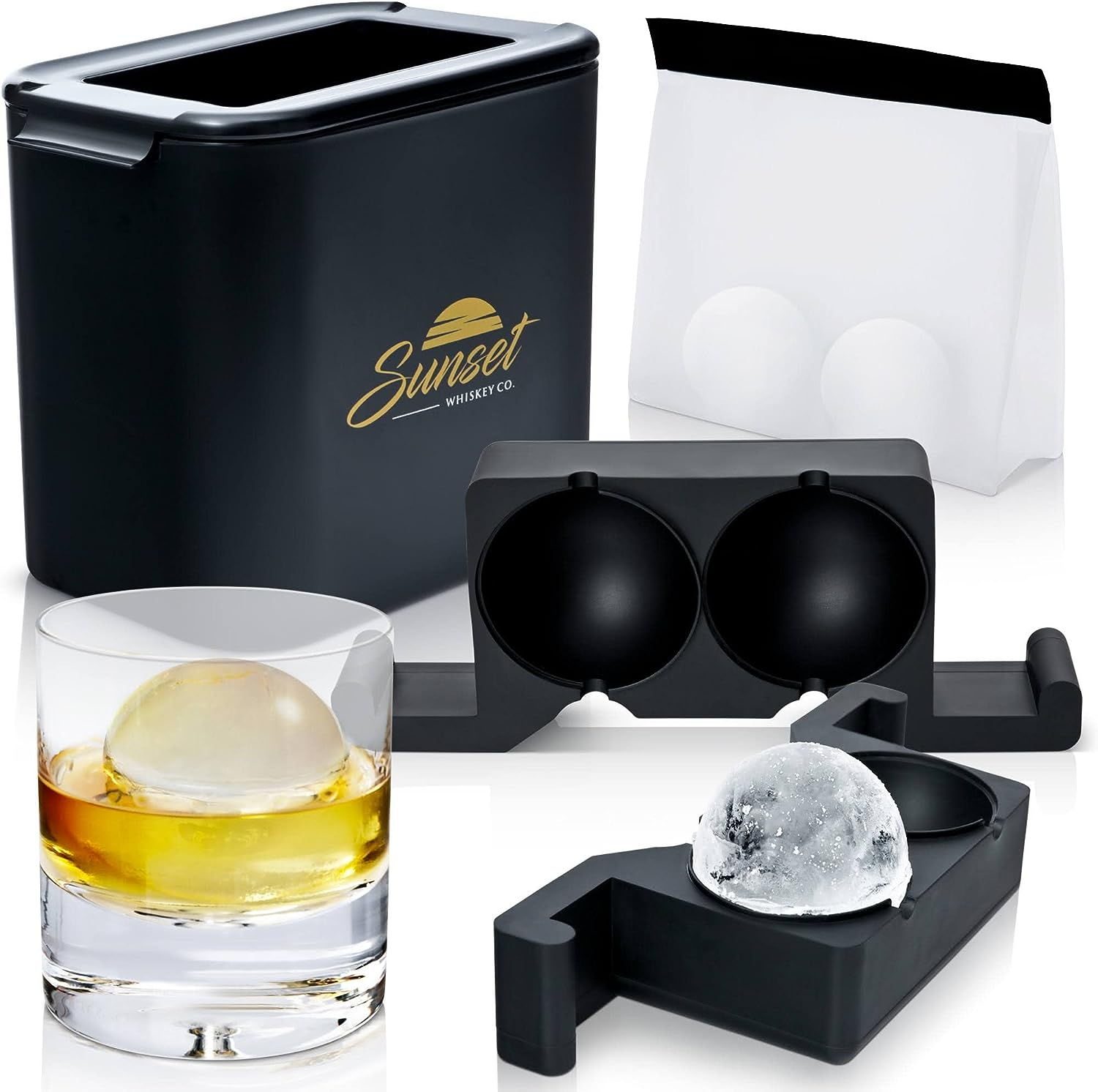 Sunset Clear Ice Ball Maker - Crystal Clear Whiskey Ice Ball Mold Large 5 Cm | Slow Melting Whiskey Ice Mold with Storage Bag | Clear Ice Ball Maker Mold | Whisky Sphere Ice Cube Mold | Ice Molder image number 1