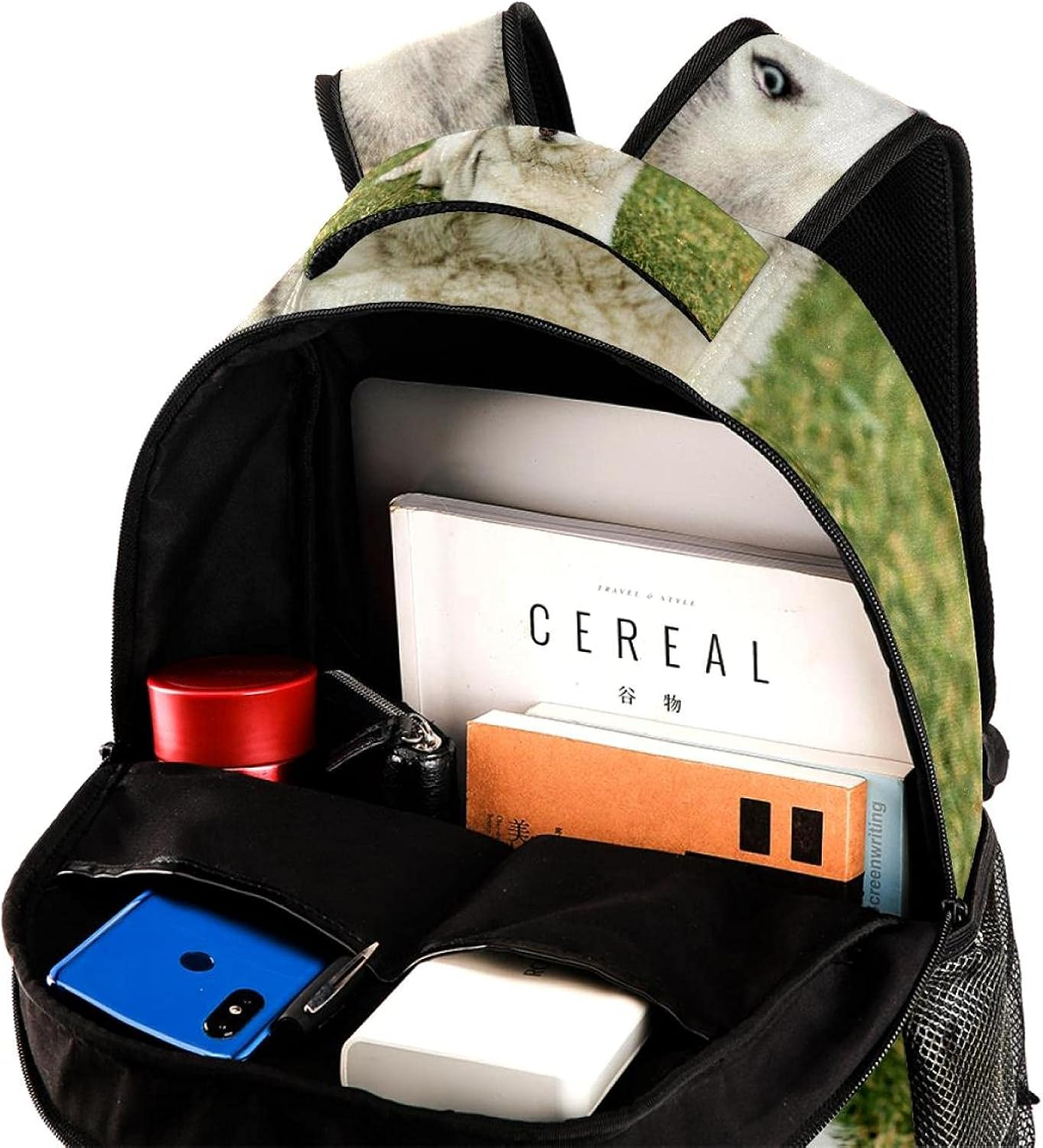 Portrait of Husky Backpack Students Shoulder Bags Travel Bag College School Tote Backpacks image number 3