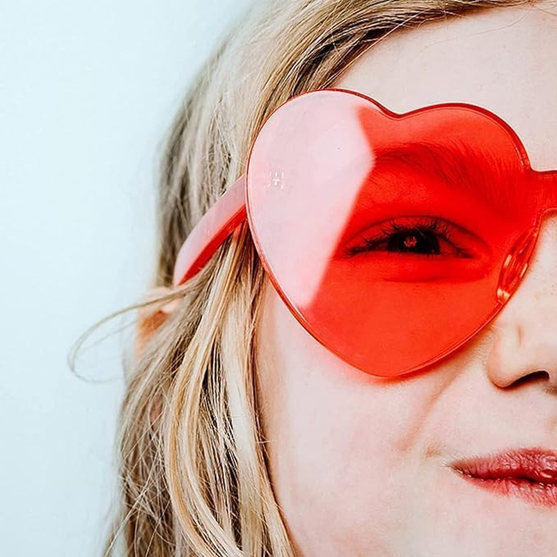 2PCS Heart Shape Sunglasses Rimless Transparent Heart Glasses Colorful Party Favors (Red) image number 4
