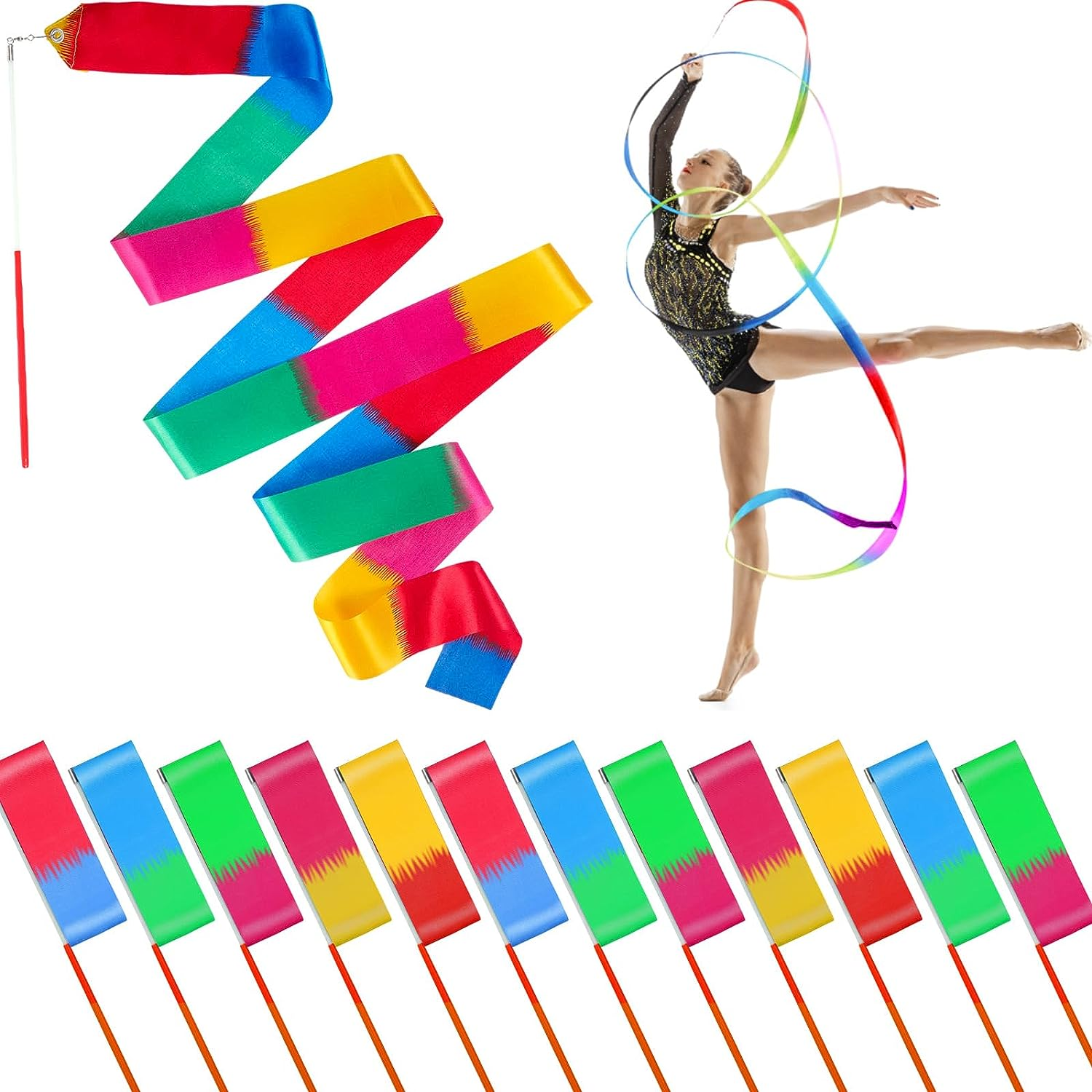 Niceup 12 Pcs Dance Ribbon for Kids Party Bag Fillers, Gymnastics Ribbon Rainbow Streamers Wand for Party Favors, Goodie Bag Fillers for Kids Birthday Princess Fairy Circus Party Decoration Supplies image number 5