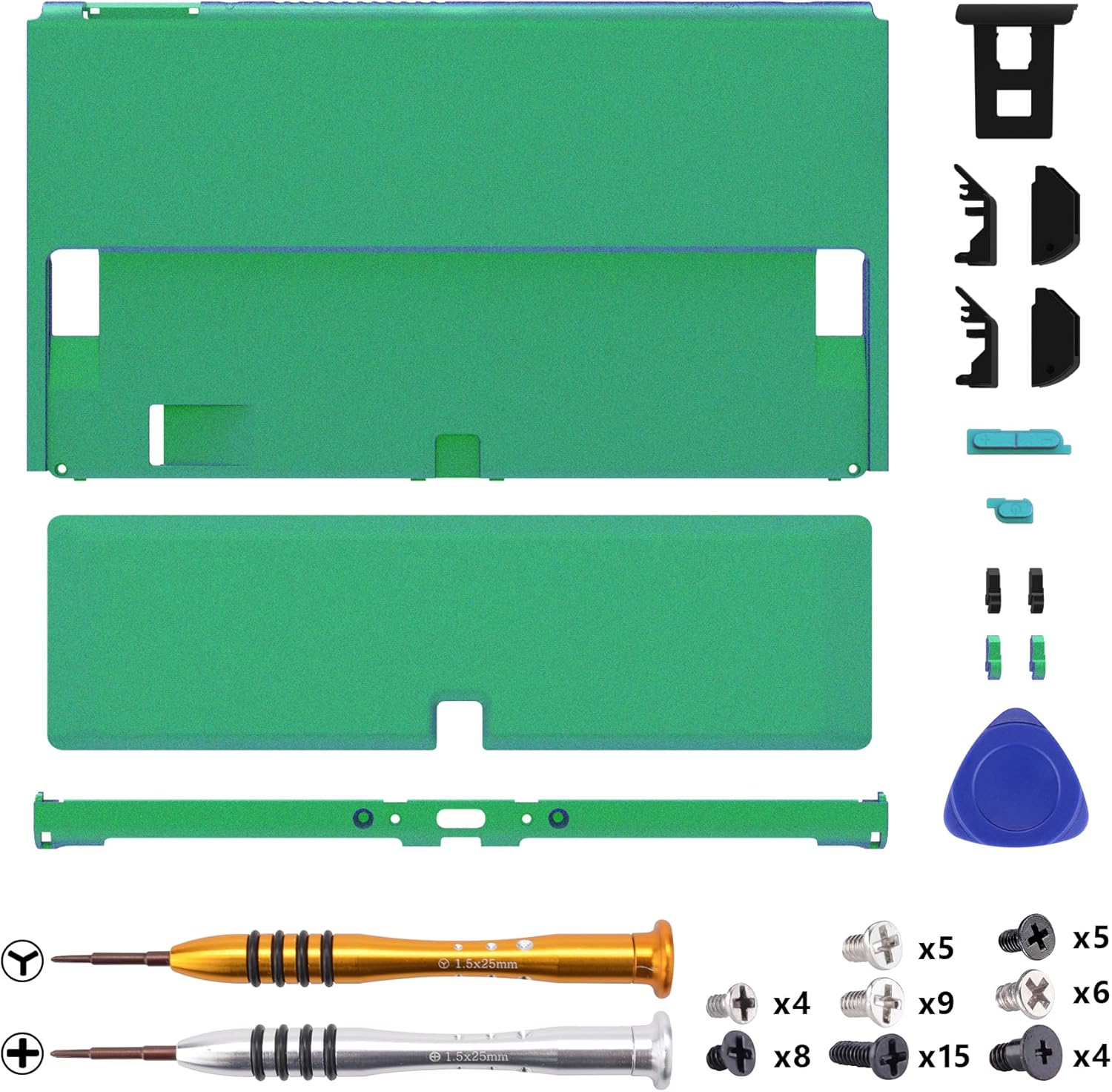 Extremerate DIY Console Back Plate Chameleon Green Purple Replacement Housing Shell Case with Kickstand for Nintendo Switch OLED Handheld Console &ndash; Console and Joycon Without - Chameleon Green Purple image number 5