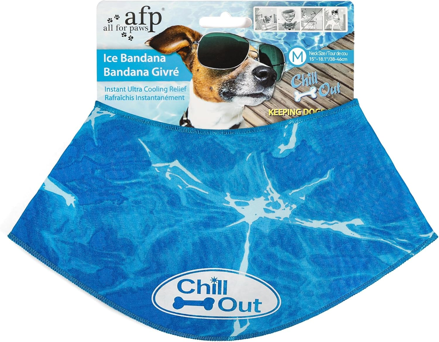 ALL for PAWS Chill Out Dog Ice Bandana, Instant Cooling Pet Bandana, Breathable Scarf Dog Cat Ice Collar for Summer, Medium
