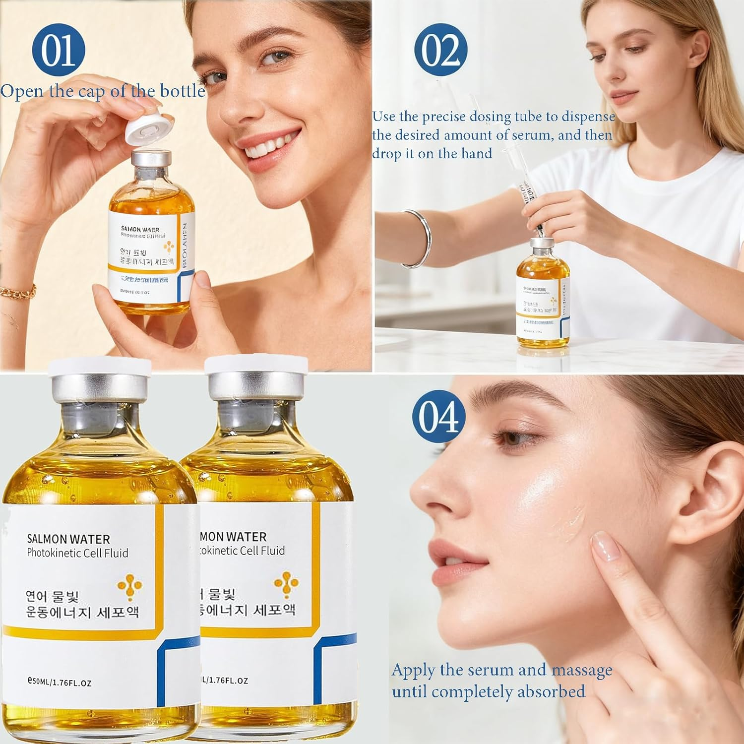 Salmon DNA Serum, Salmon DNA Korean Skincare, Hydrating & Firming Facial Serum, Precise Dosage, Skin Feels Soft & Non-Greasy, 50 Ml image number 3