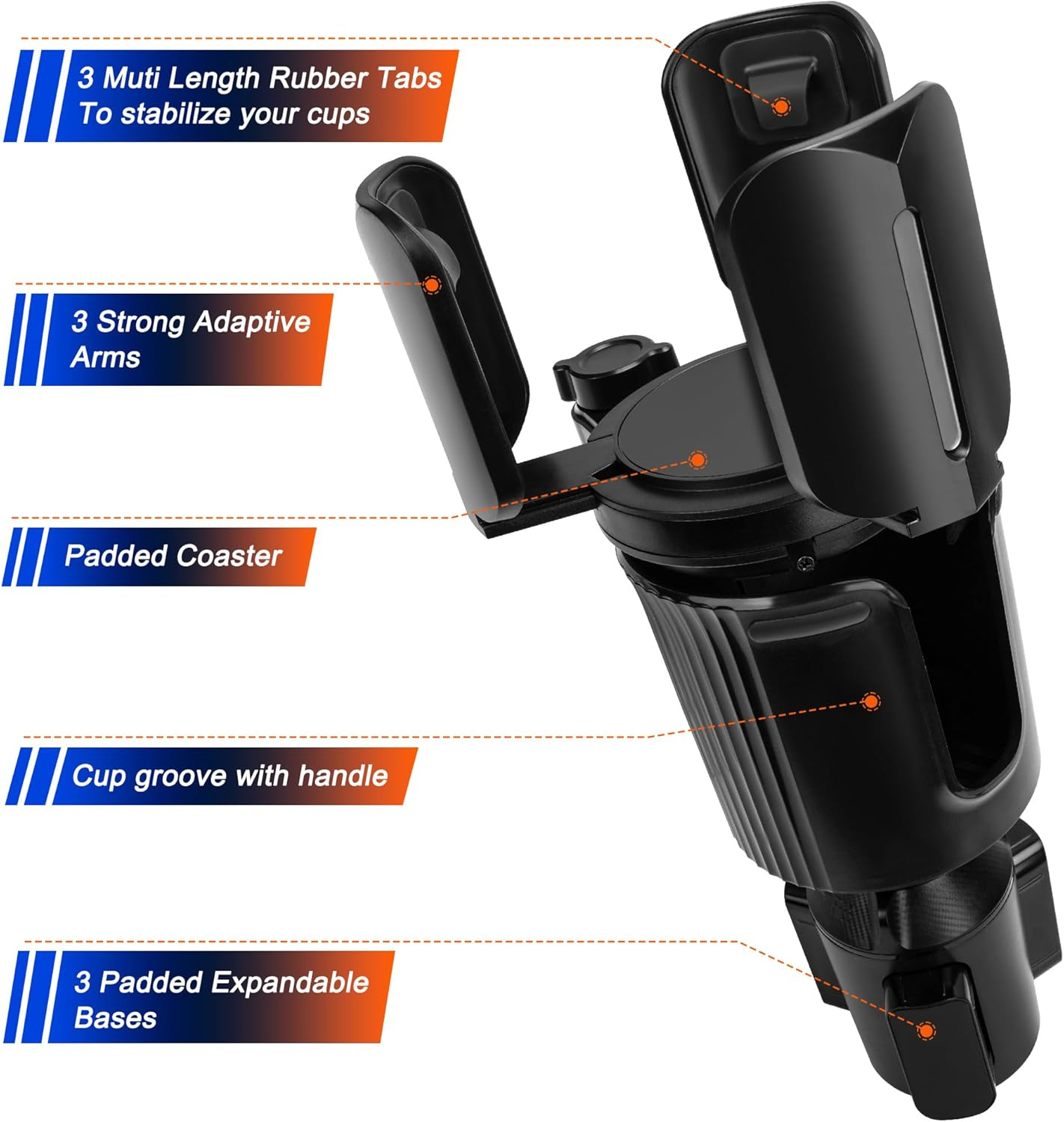 Car Cup Holder Expander, Adjustable Cup Holder Expander for Car with Non-Slip Coaster, Large Cup Holder Extender Adapter with Base Expandable Insert, Fits Less than 5" Bottles & Foods image number 5
