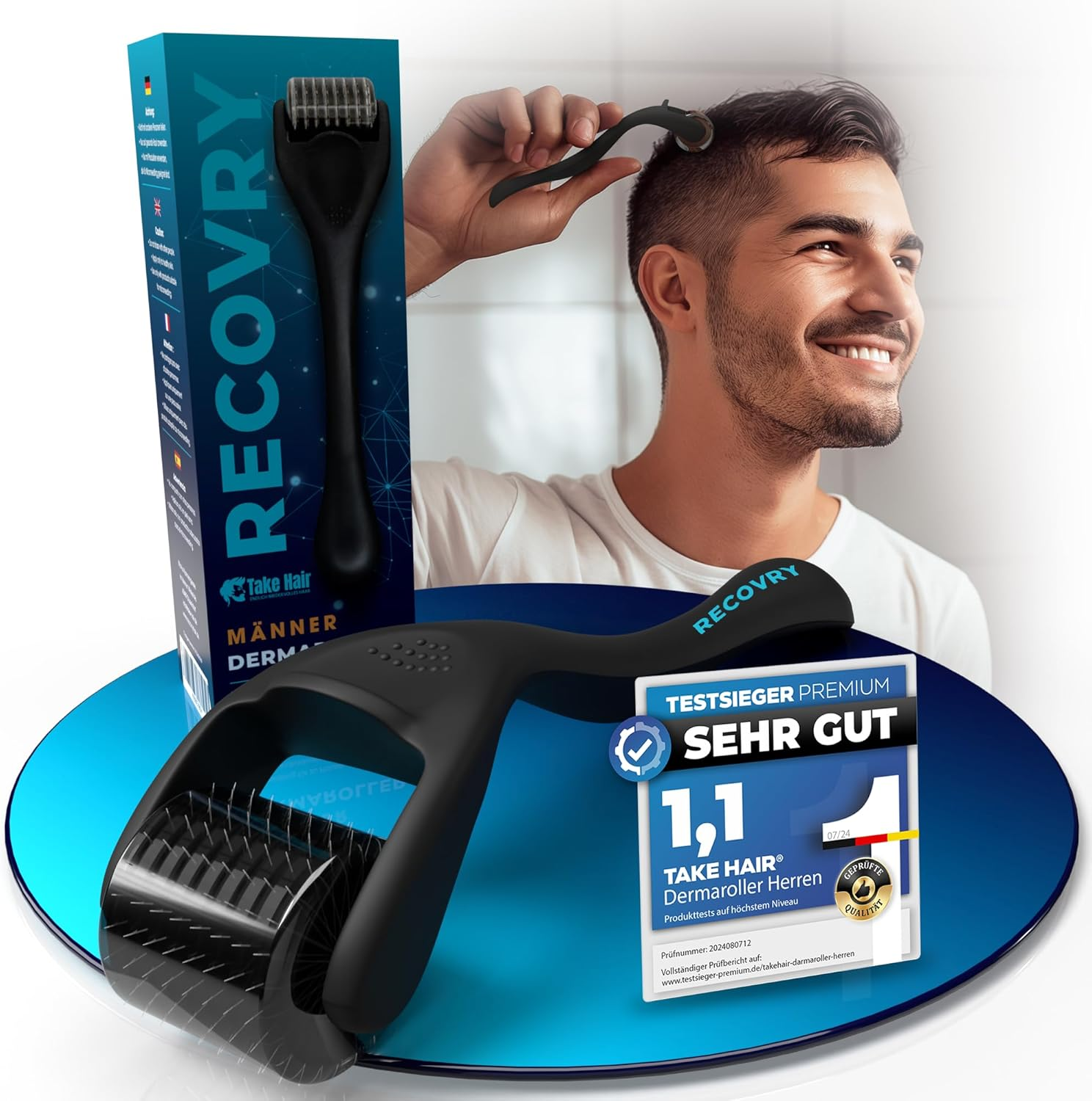 RECOVRY Derma Roller Men 1 Mm - 192 Real Needles for Maximum Hair Growth | Promotes Thick and Full Hair | Micro Needle Roller (Premium 1 Mm) image number 6