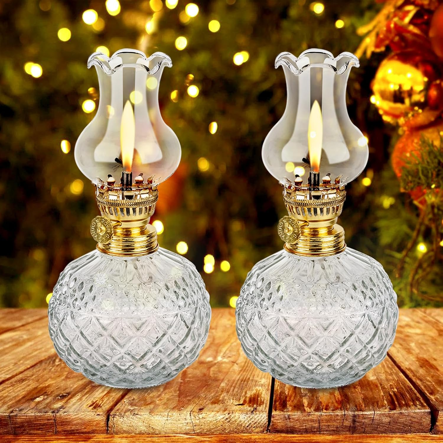 Petroleum Lamp for Indoor Use, Pack of 2, Oil Lamps Made of Glass, Retro Nostalgia, Transparent, Adjustable Brightness, Windproof, Decorative Oil Lamp for Living Room, Emergency Use, Dining Room image number 4