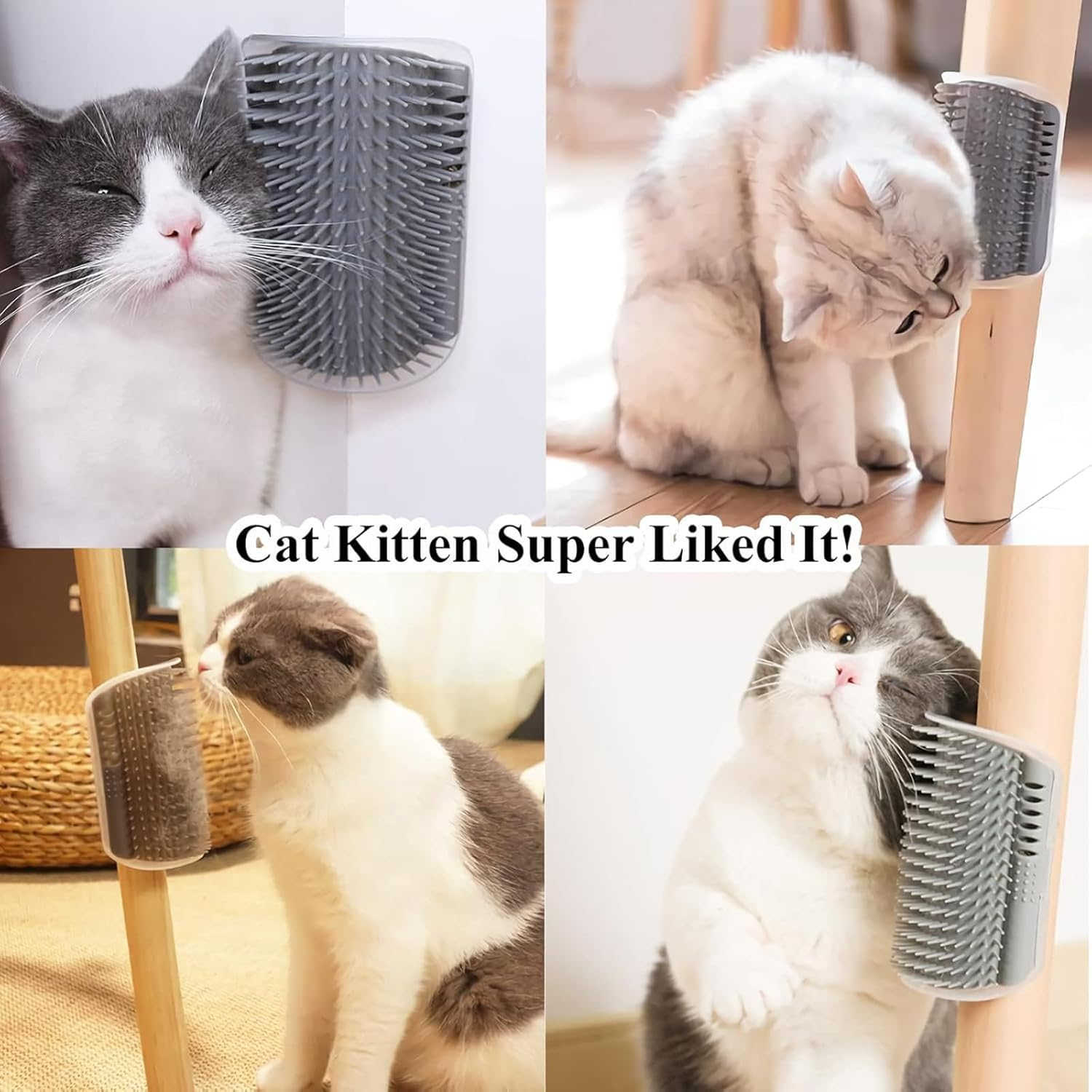 Cat Wall Corner Groomers，1Pcs Cat Hair Brush Soft Face Scratchers Brush, Pet Self Cleaning Slicker Brushes Corner Massage Comb for Long & Short Fur Cat Owners with Catnip(Grey） image number 2