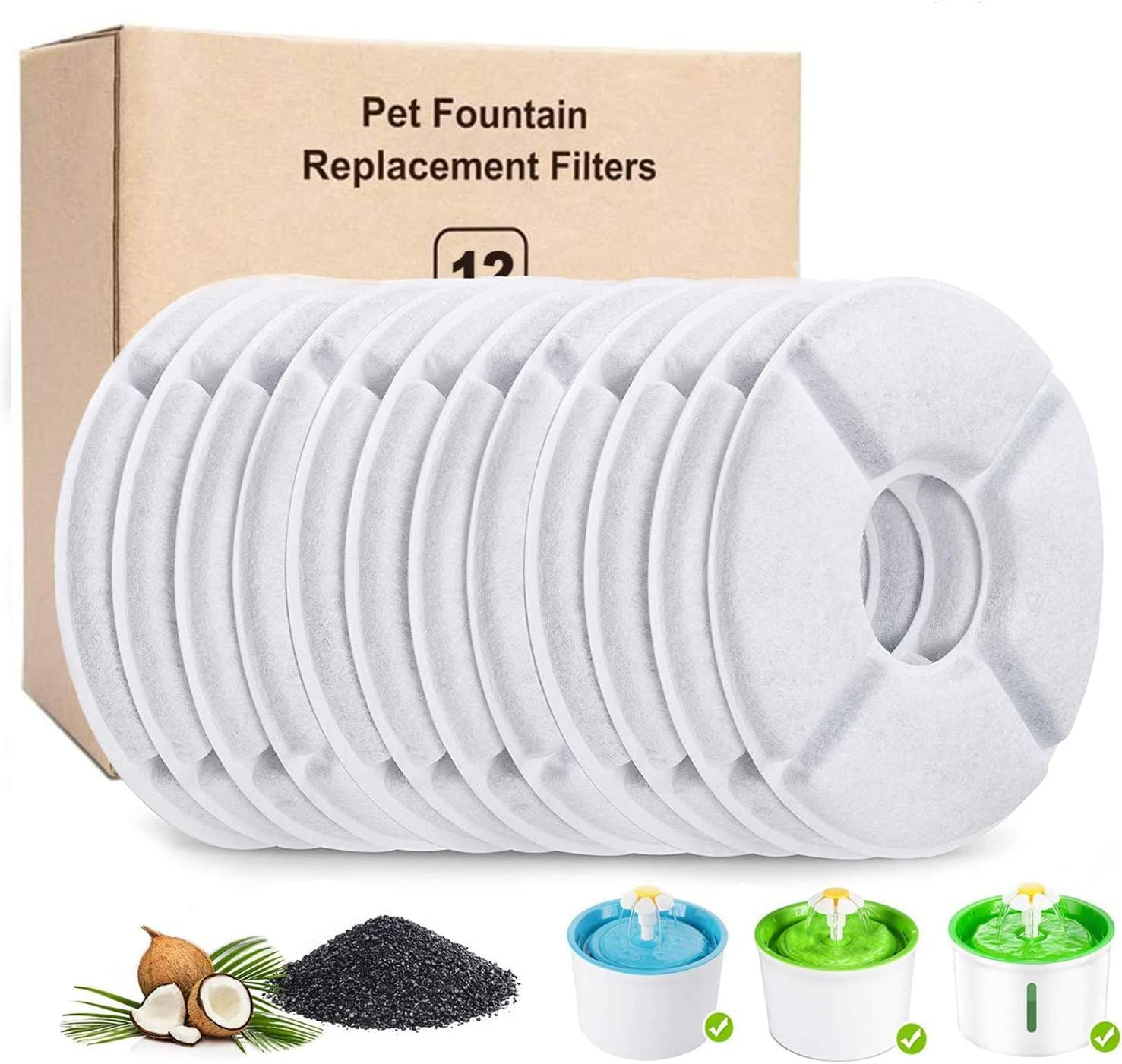 12 Pack Cat Water Fountain Filters, IODOO Triple Filtration System Pet Cat Fountain Filter Replacement for 84Oz/2.5L Automatic Cat Fountain image number 2