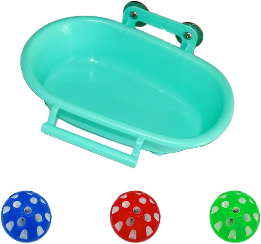Bathing Tubs for Small Animals with 3 Balls Bird Water Bowl Bird Food Bowl Bird Food Feeder for Birds Parakeet Canary(Green) image number 6