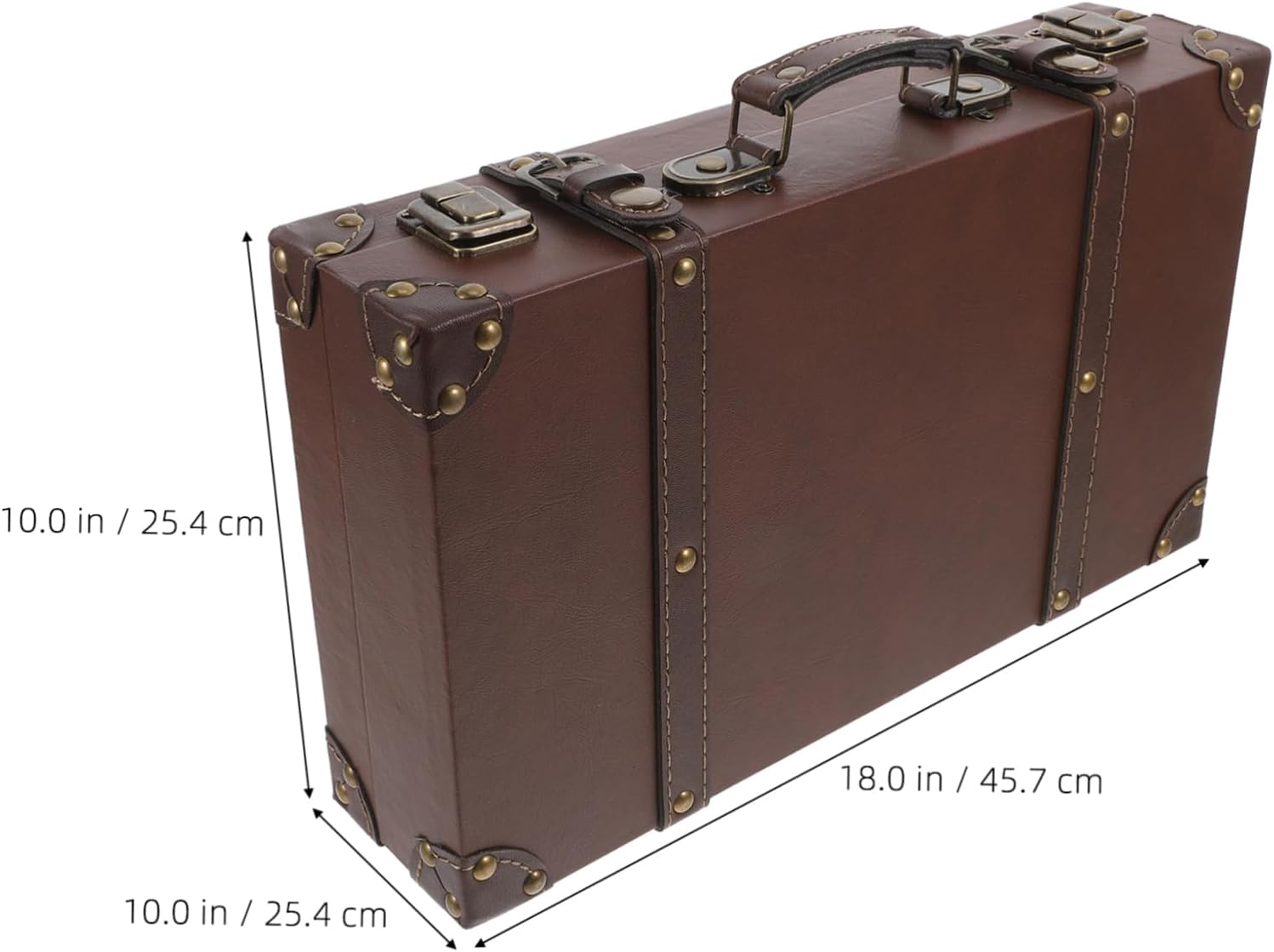 MINAOLULUS Vintage Style Leather Suitcase Decorative Trunk Small Brown Antique Luggage Box for Boutique Display Photo Props and Home D&eacute;cor Storage